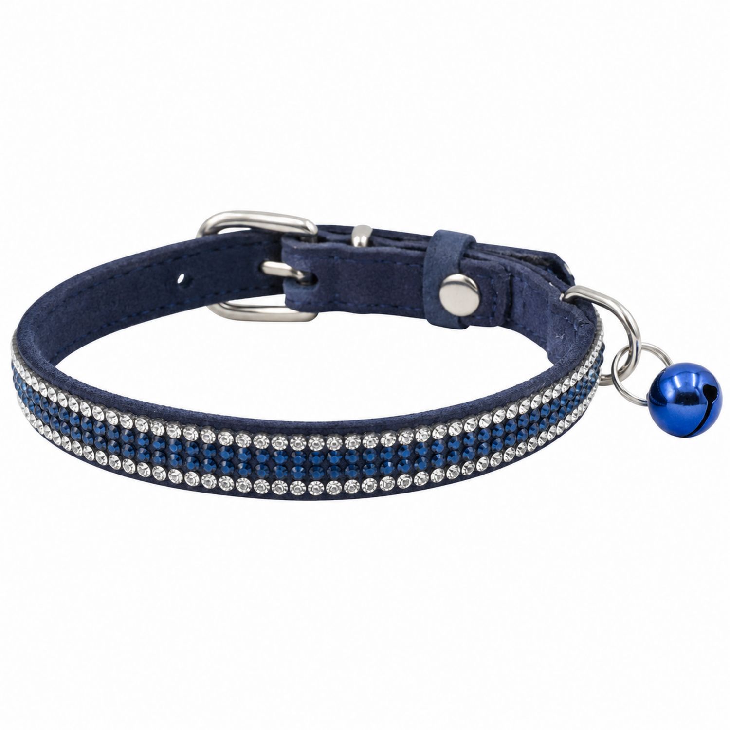Katzenhalsband Blau mit Strass und Glöckchen
