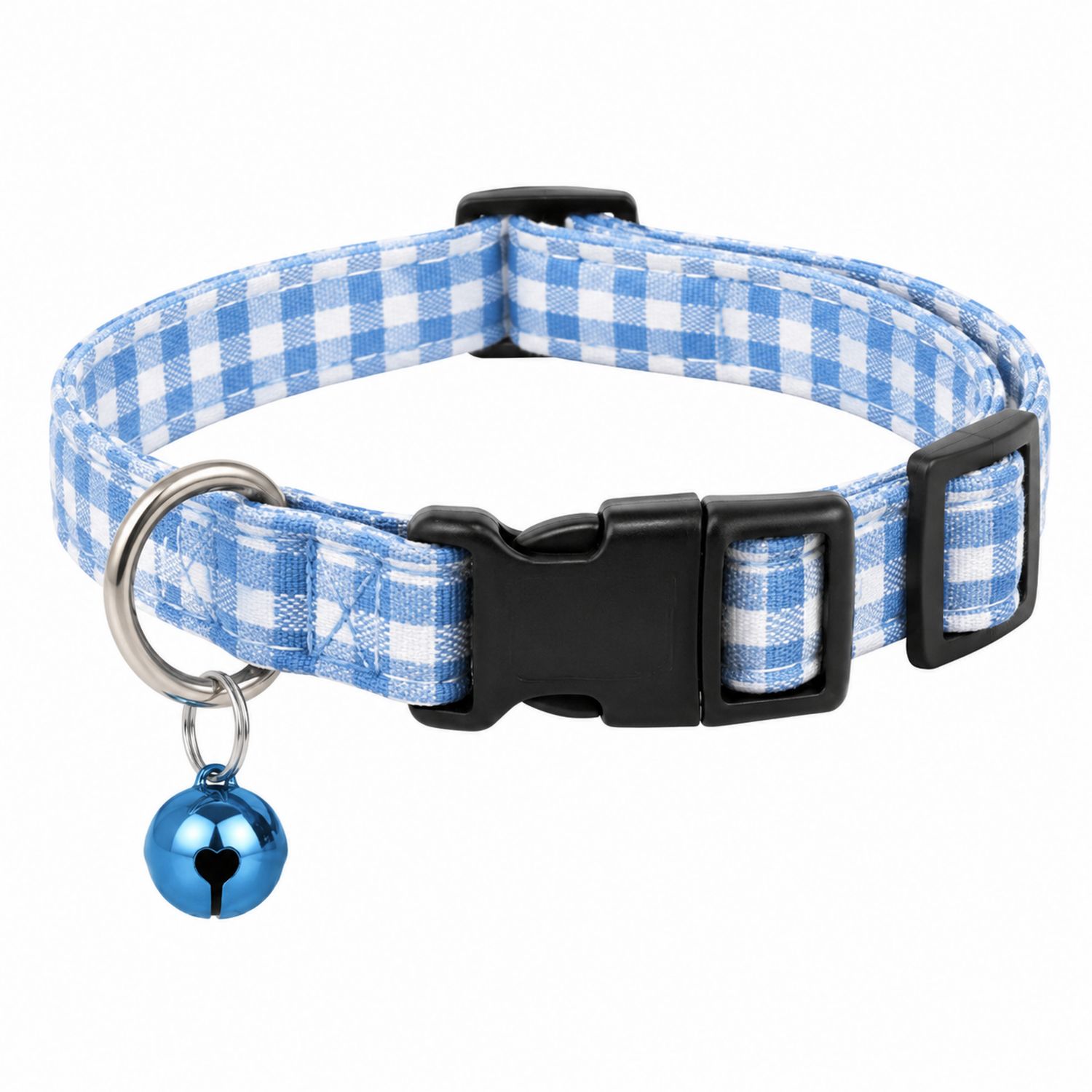 Verstellbares Katzenhalsband mit Glocke Kariert Blau