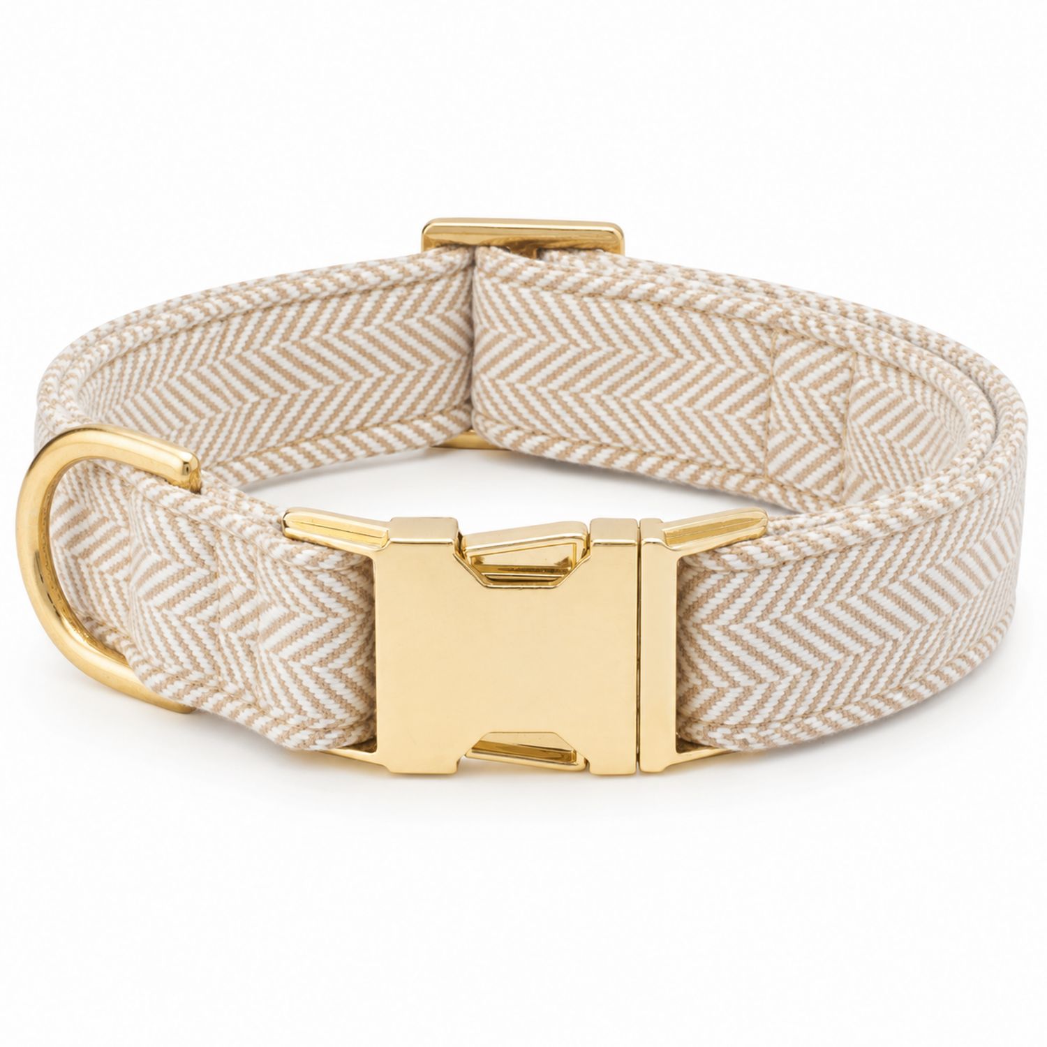 Hundehalsband mit goldfarbenem Verschluss und Fischgrätenmuster in Beige