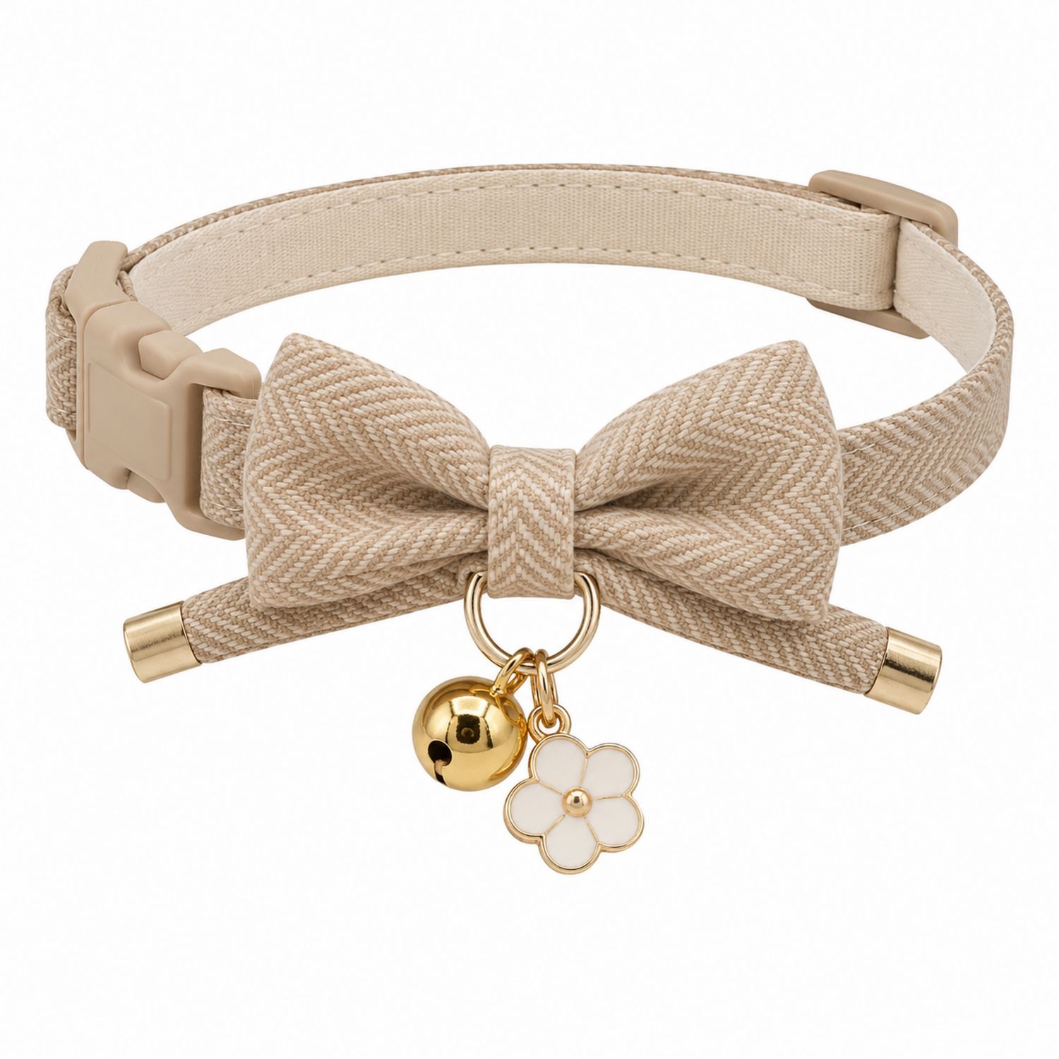 Elegantes Haustierhalsband mit beiger Fliege und Anhänger