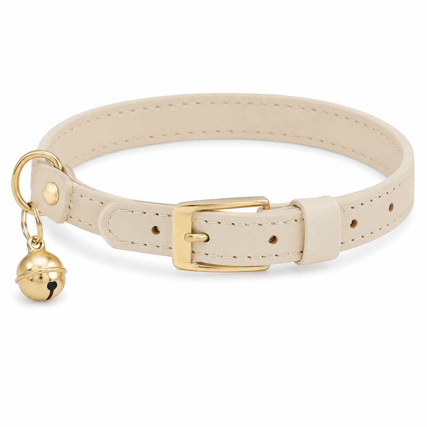 Beiges Katzenhalsband mit Glöckchen und Goldschnalle