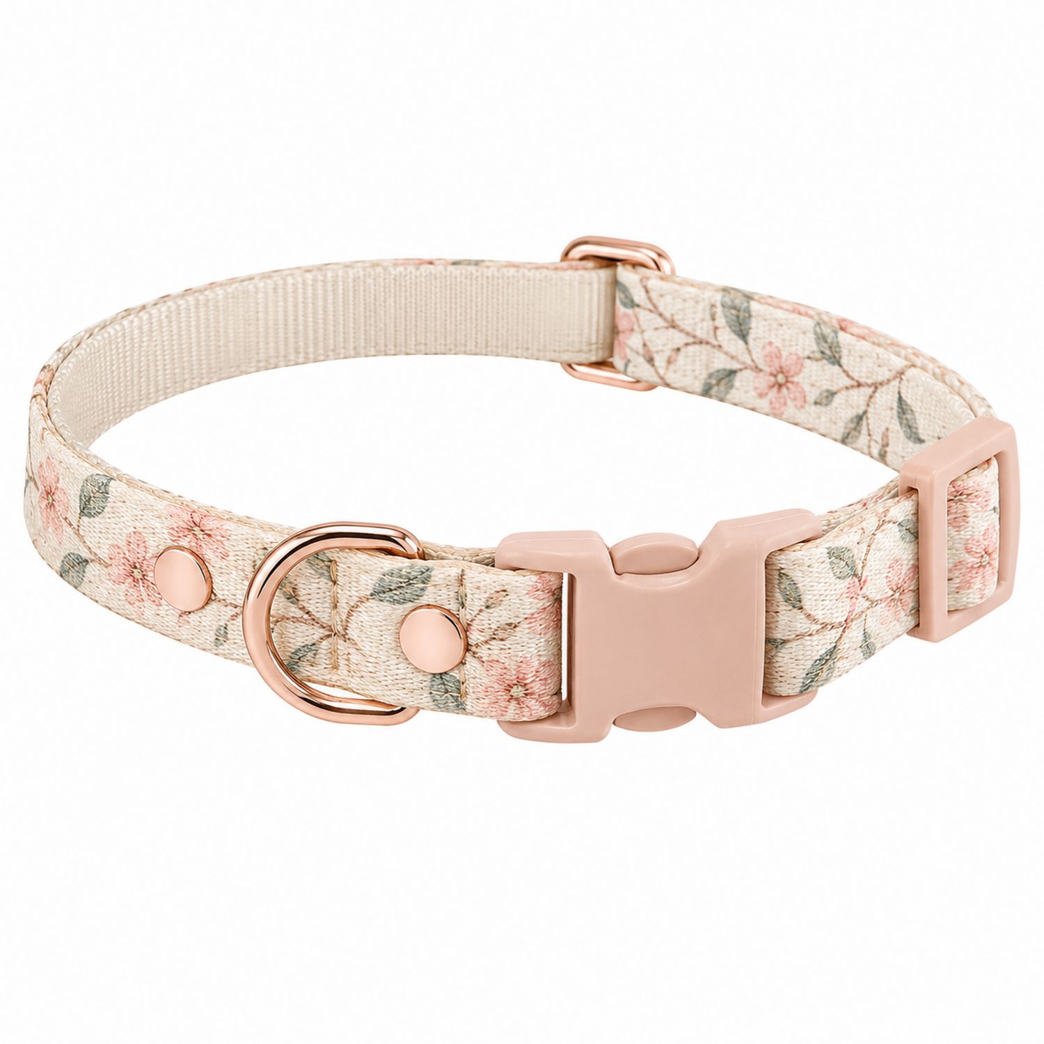 Verstellbares Hunde Halsband mit Blumenmuster in Beige-Rosa