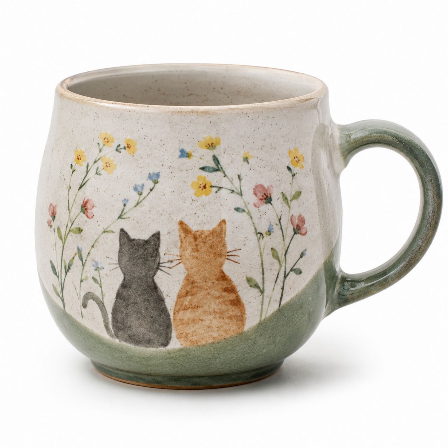 Keramiktasse mit Katzen- und Blumenmotiv, 350ml-Velernocasa