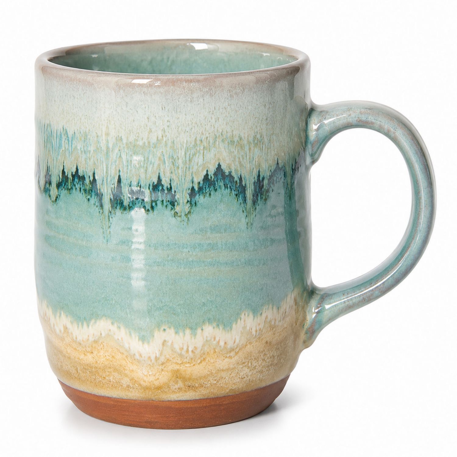 Handgemachte Keramiktasse in Grün und Beige-Velernocasa