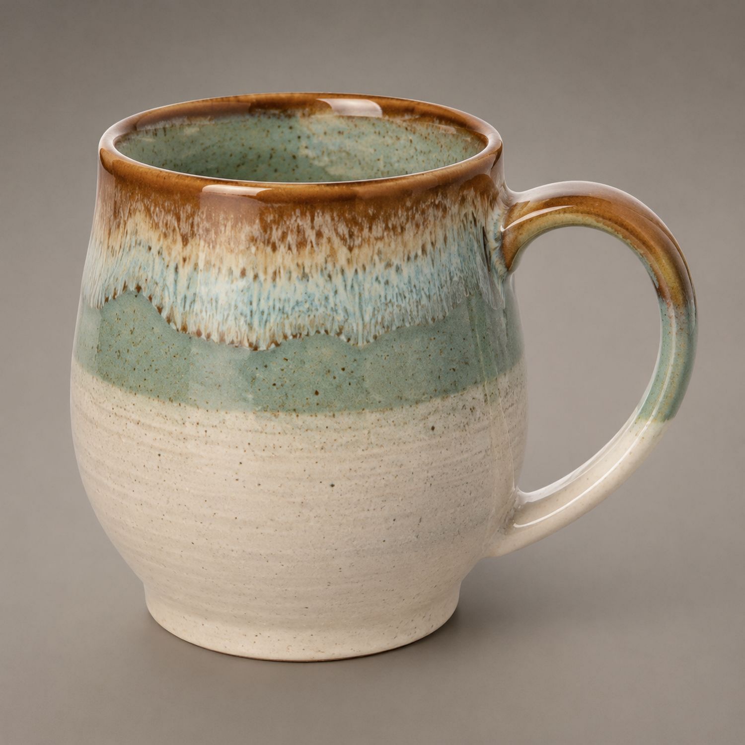 Handbemalte Keramiktasse in Braun, Grün und Beige 300ml-Velernocasa
