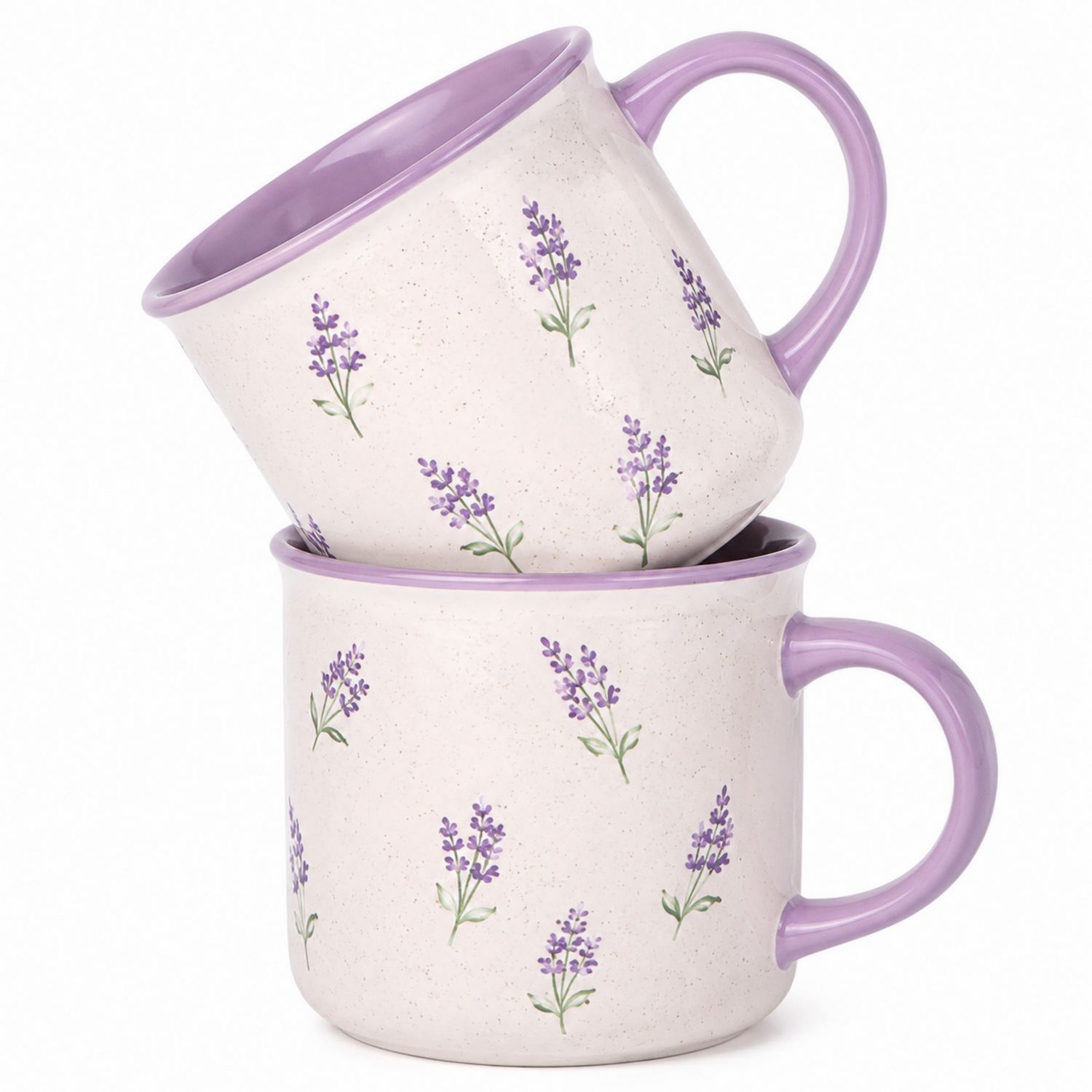 Keramiktasse mit Lavendelmuster 300ml Lila/Weiß-Velernocasa