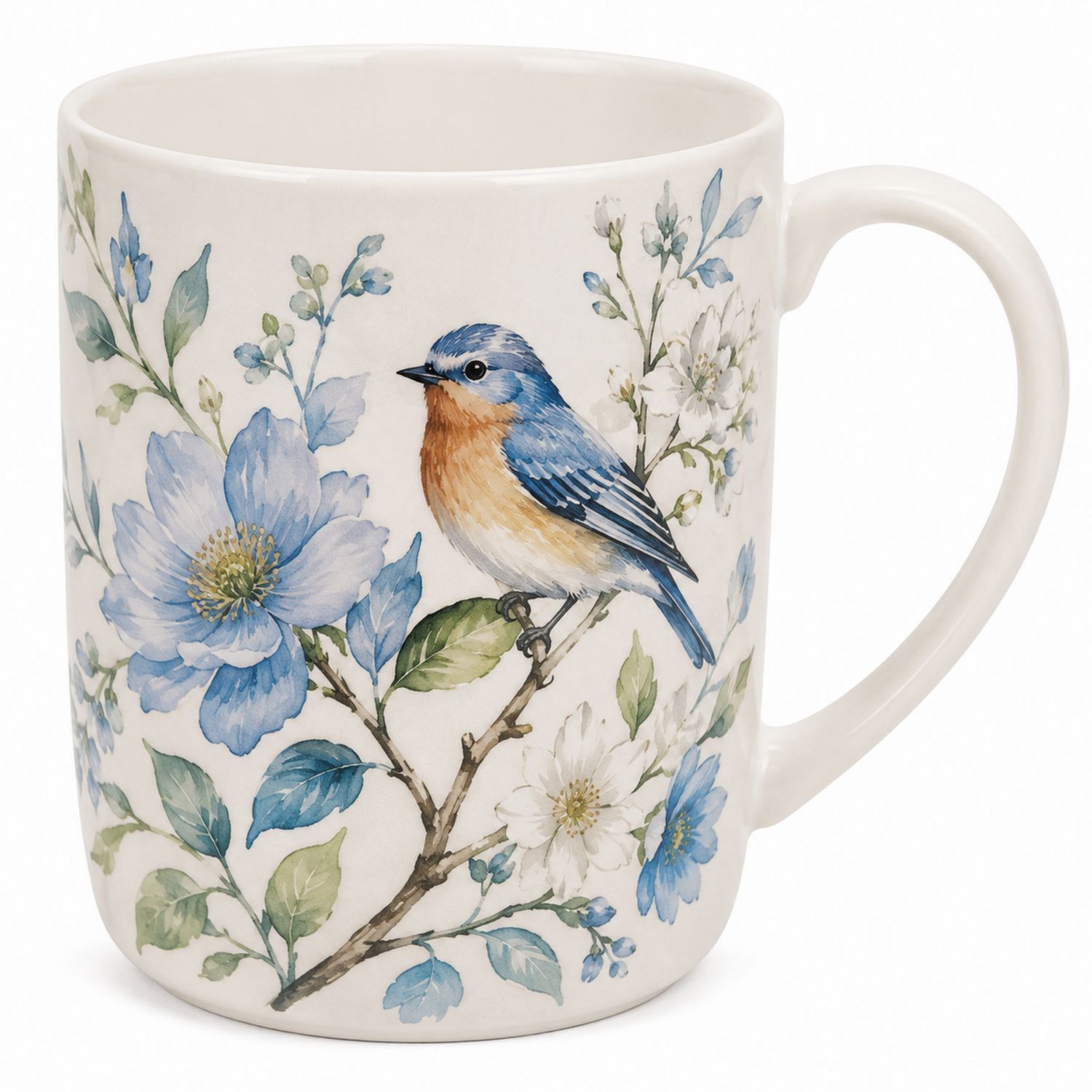 Keramikbecher mit Vogel- und Blumenmotiv, 350 ml-Velernocasa