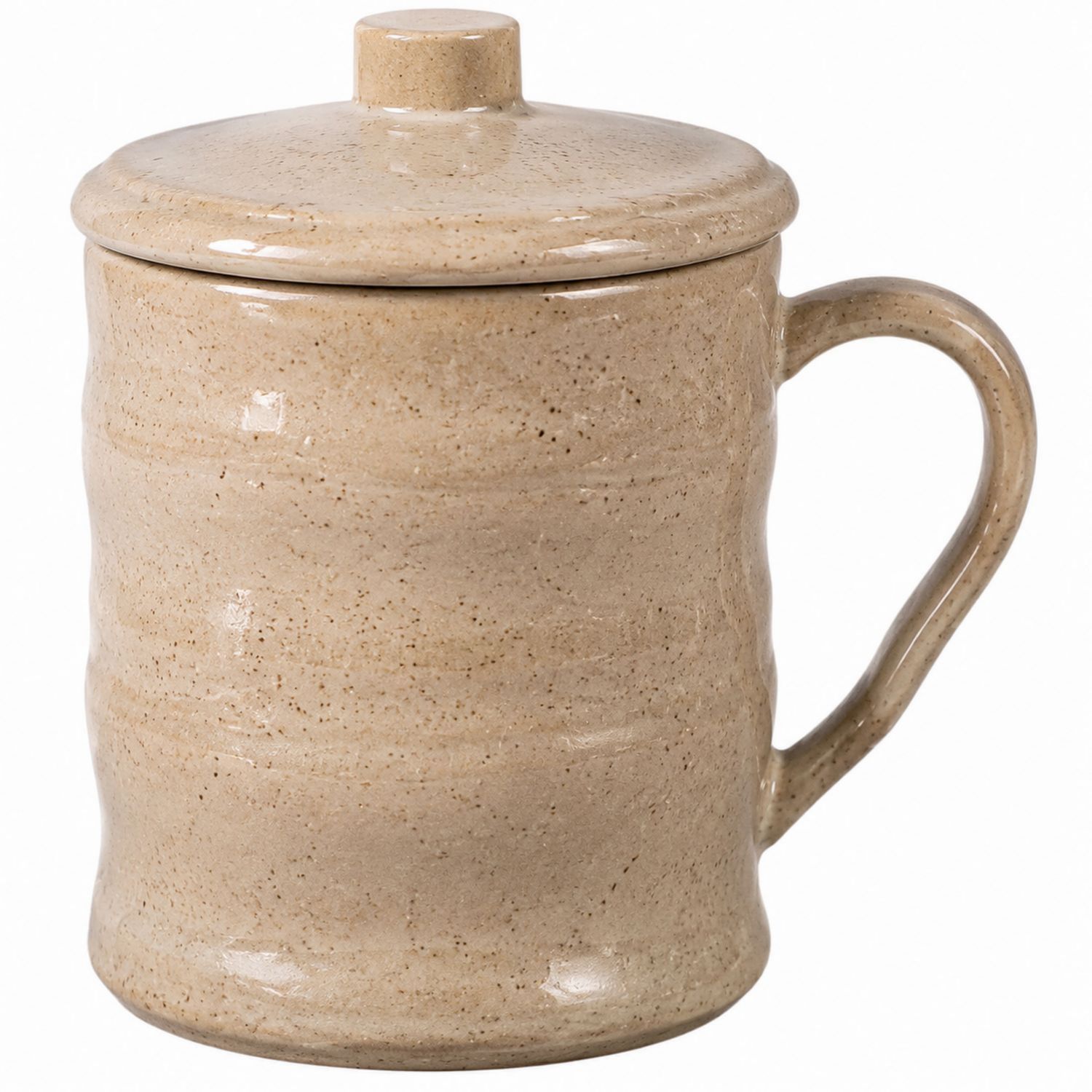 Beige Keramiktasse mit Deckel 350ml-Velernocasa