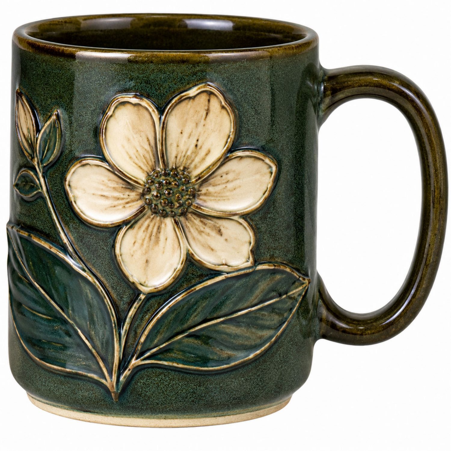 Keramiktasse mit Blumenmotiv Grün/Beige - 300ml-Velernocasa