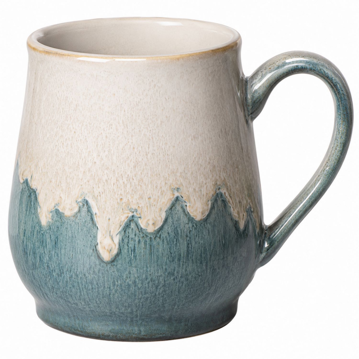 Rustikaler Keramikbecher mit Henkel, Creme und Blau-Velernocasa