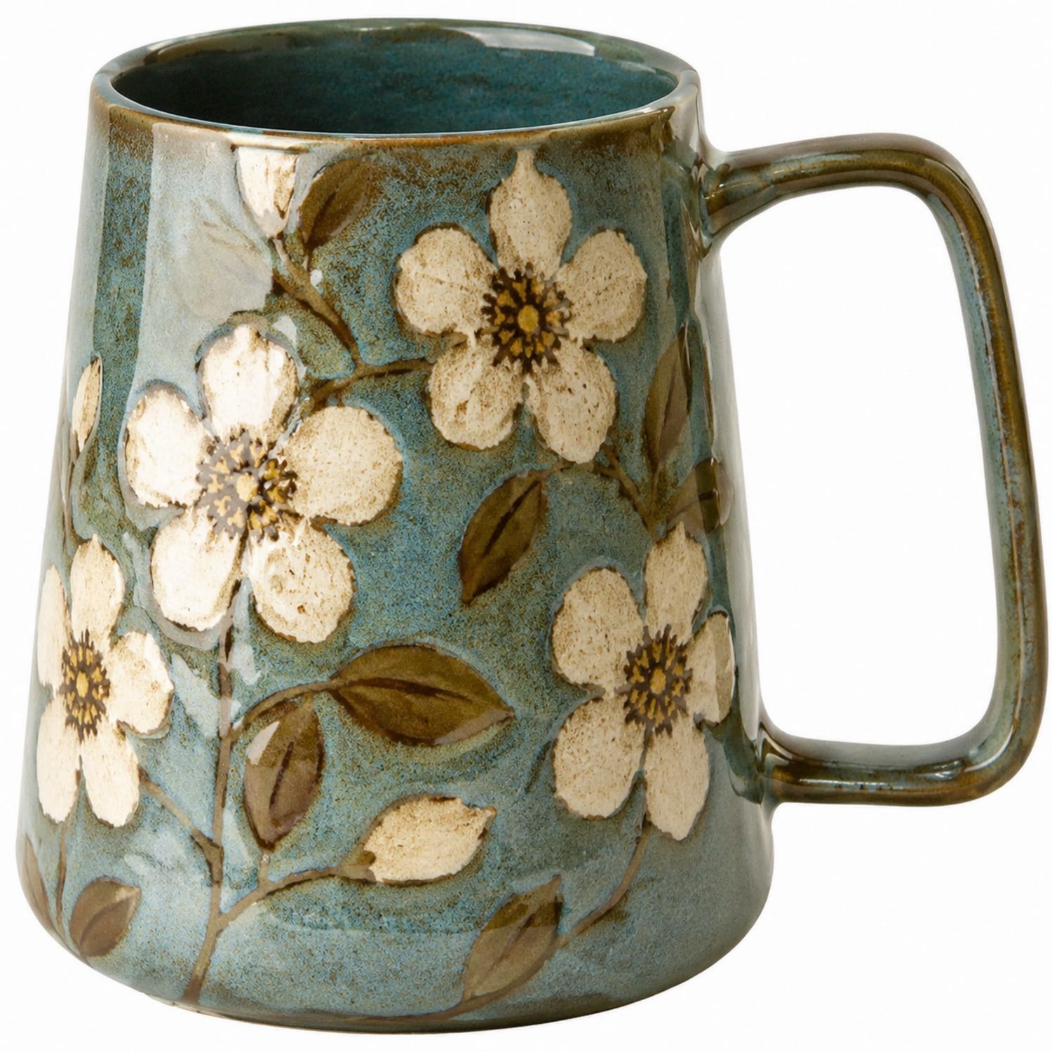 Keramikbecher Blau mit Blumenmuster-Velernocasa