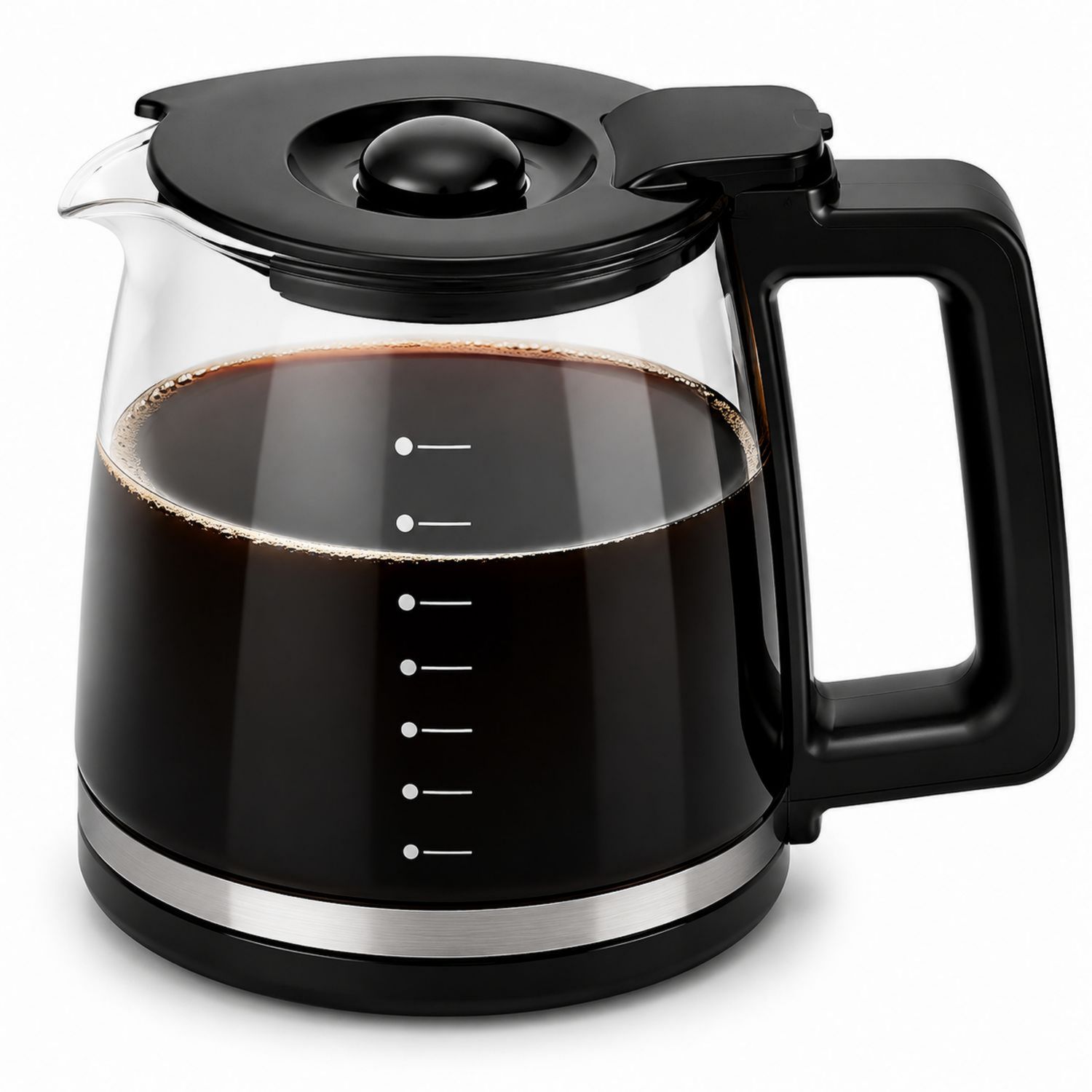 Glaskaffeekanne mit Tropfschutz und Skala, 1,2L, Schwarz-Velernocasa
