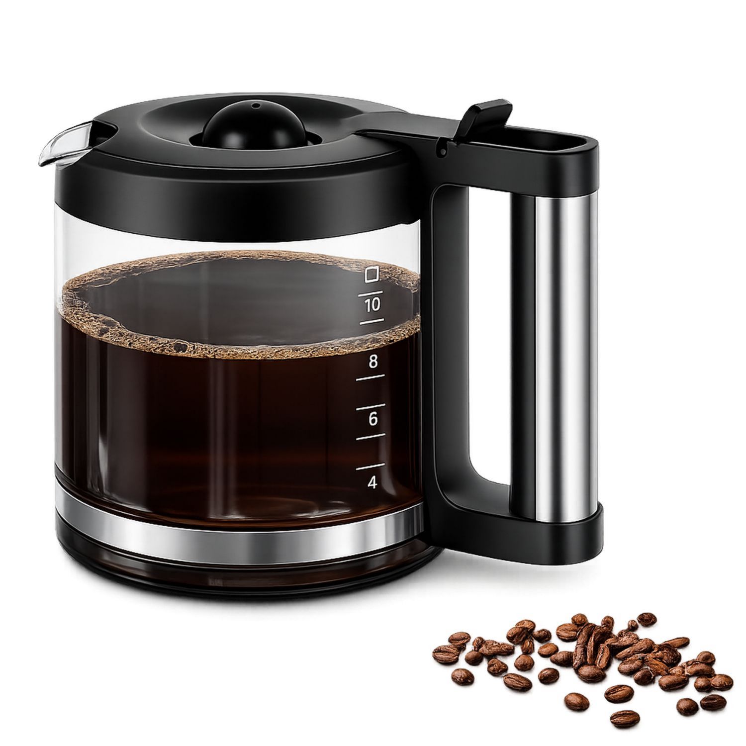 Schwarze Glaskaffeekanne 1L mit Edelstahlgriff-Velernocasa