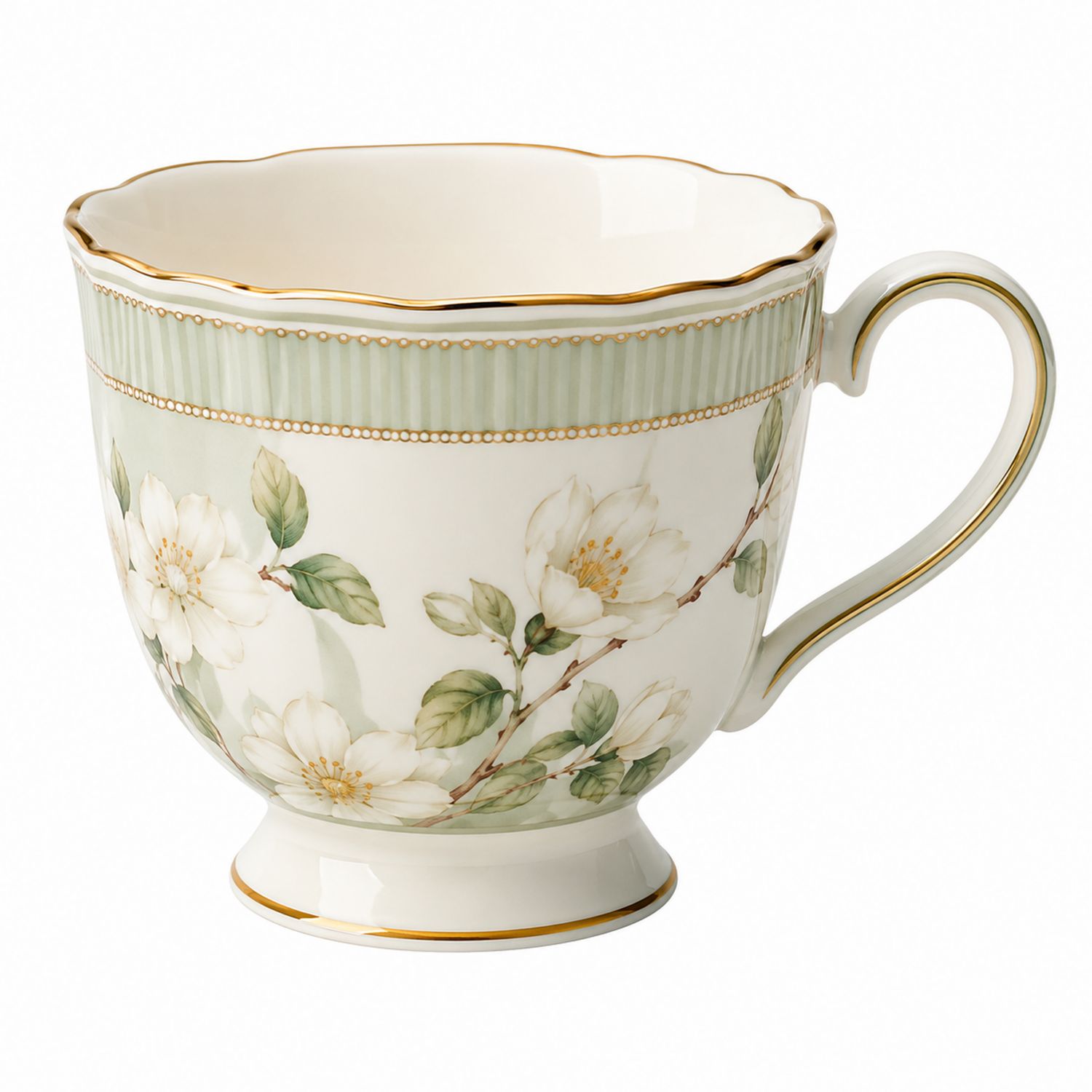 Porzellantasse mit Blumendesign, 250ml, Weiß/Grün-Velernocasa