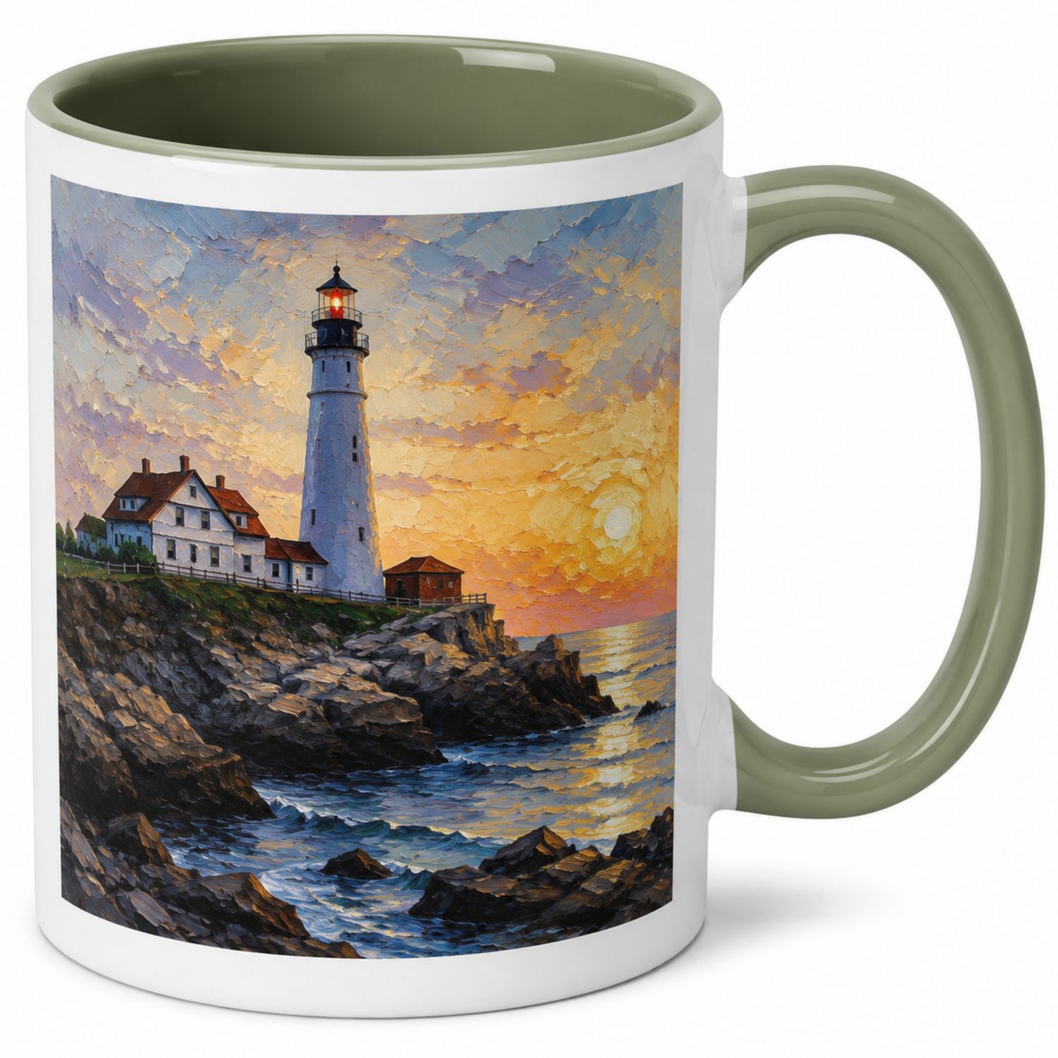 Keramiktasse mit Leuchtturmmotiv 350ml Weiß/Grün-Velernocasa
