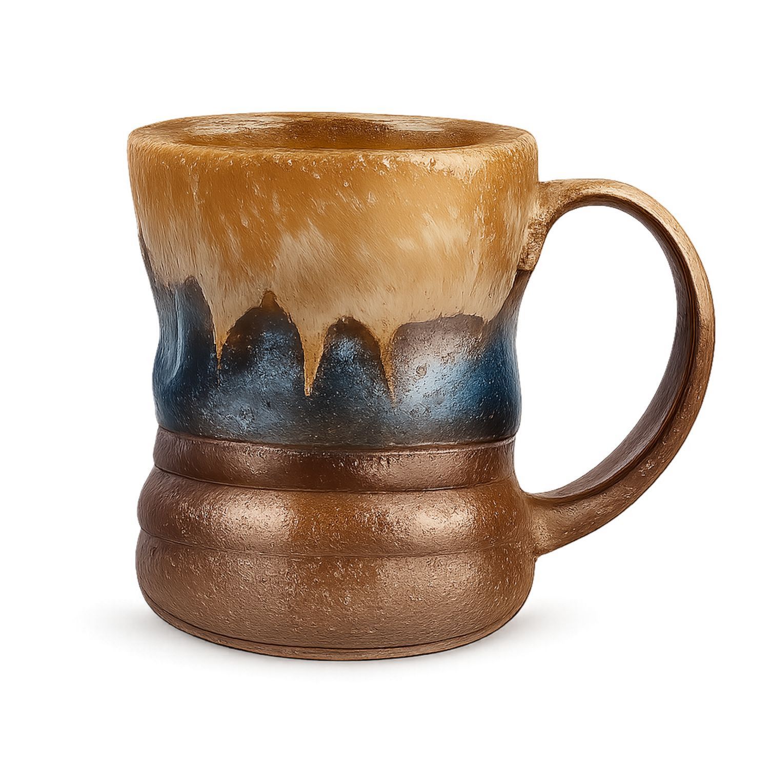 Rustikale Keramiktasse mit Henkel Braun Blau - 400ml-Velernocasa