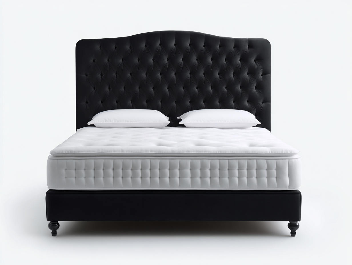Doppelbett Polsterbett 210x180x125 cm Schwarz-Weiß für Schlafzimmer - Gepolstertes Kopfteil - Chesterfield Design-Vazencohaus