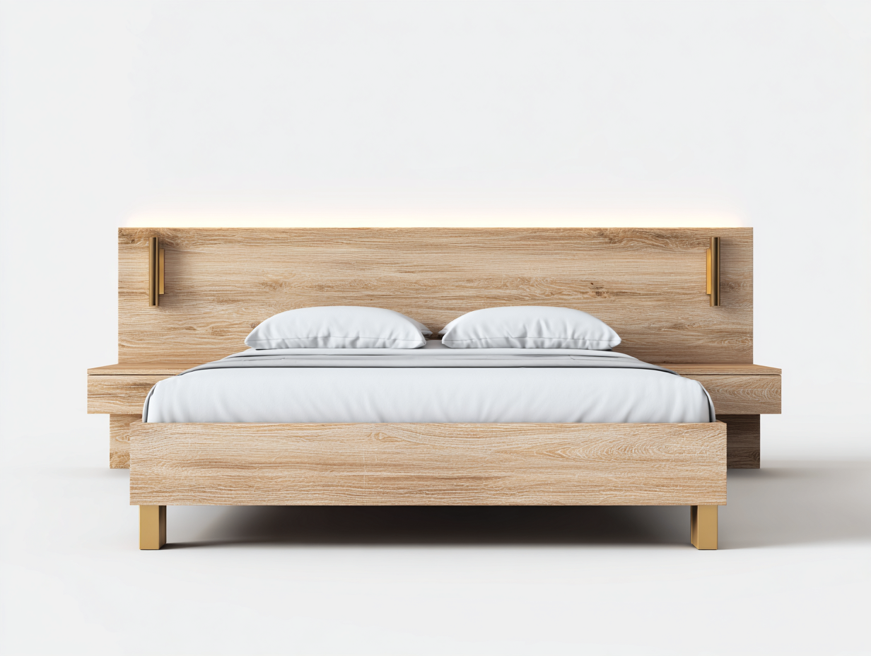 Doppelbett Holz 220x180x105 cm Natur-Gold modernes Schlafzimmerdesign-Vazencohaus