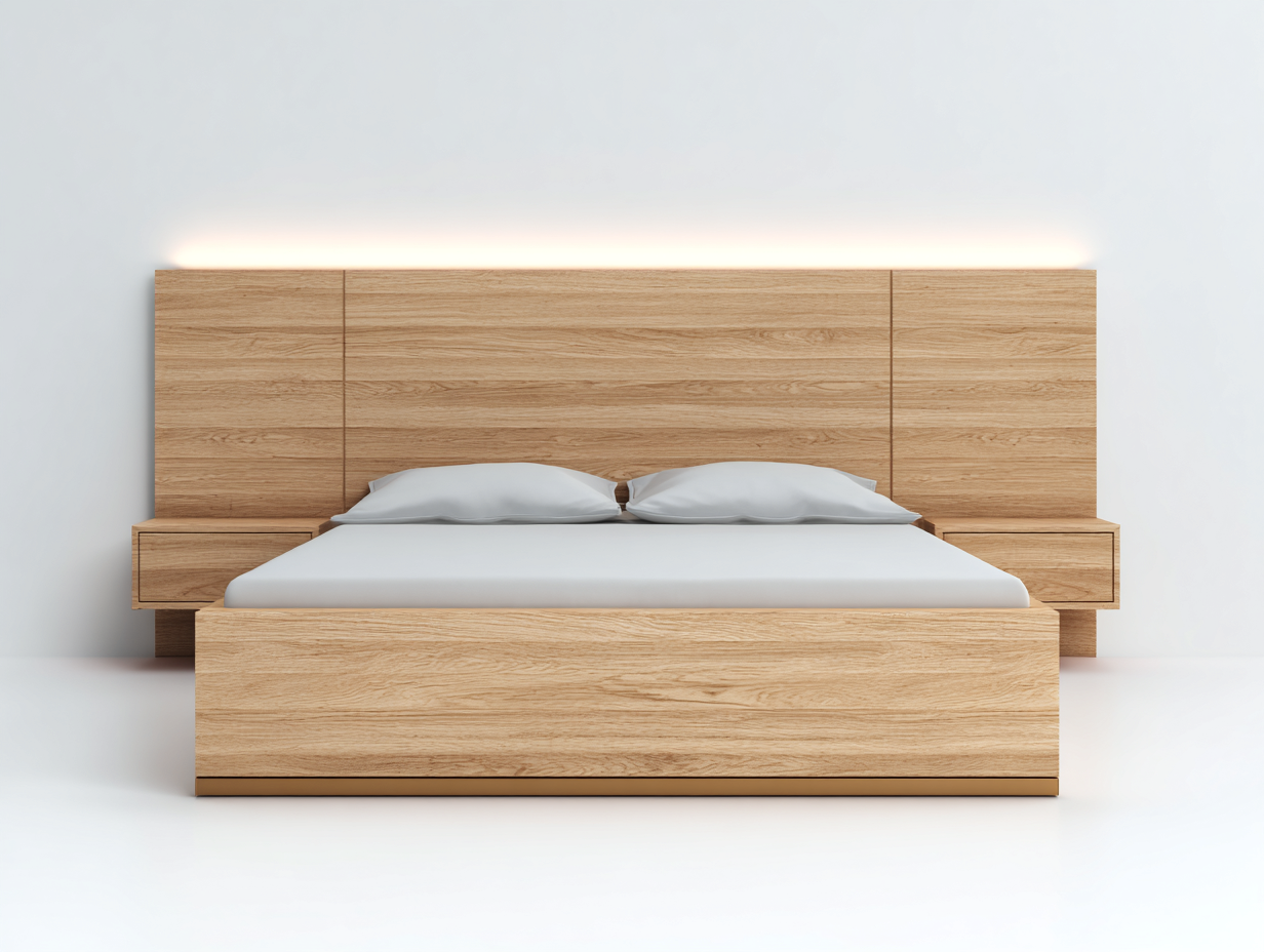 Doppelbett Holzoptik 220x180x110 cm Braun für Schlafzimmer - modernes Design mit LED-Kopfteil und Nachttischen-Vazencohaus