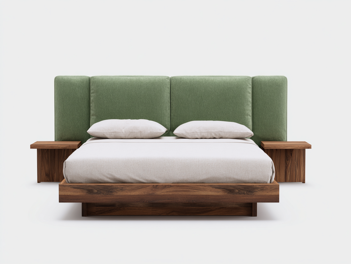 Doppelbett Holz Stoff 220x180x120 cm - Braun-Grün - Modernes Design-Vazencohaus
