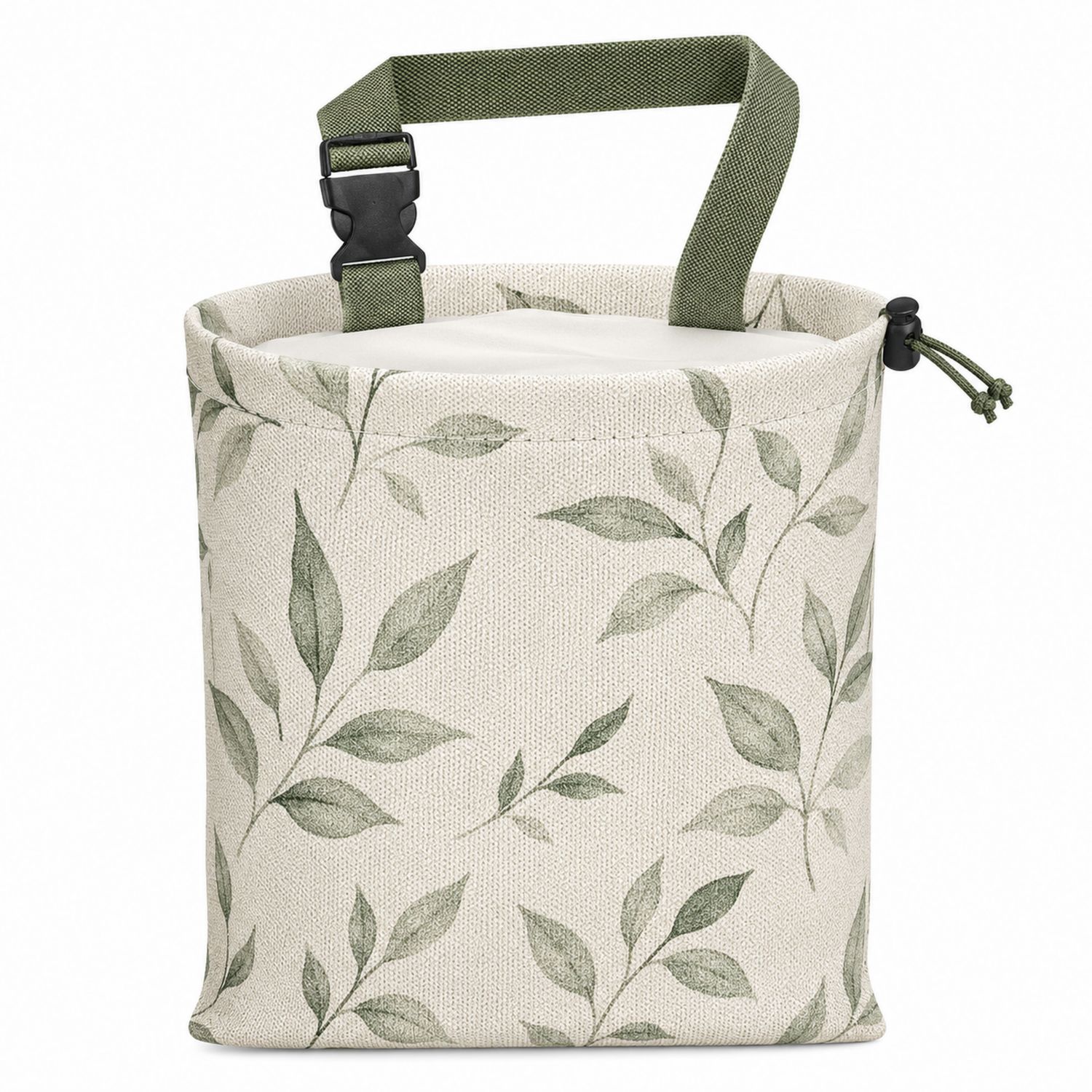 Cubo de Almacenamiento con Estampado de Hojas Beige y Verde