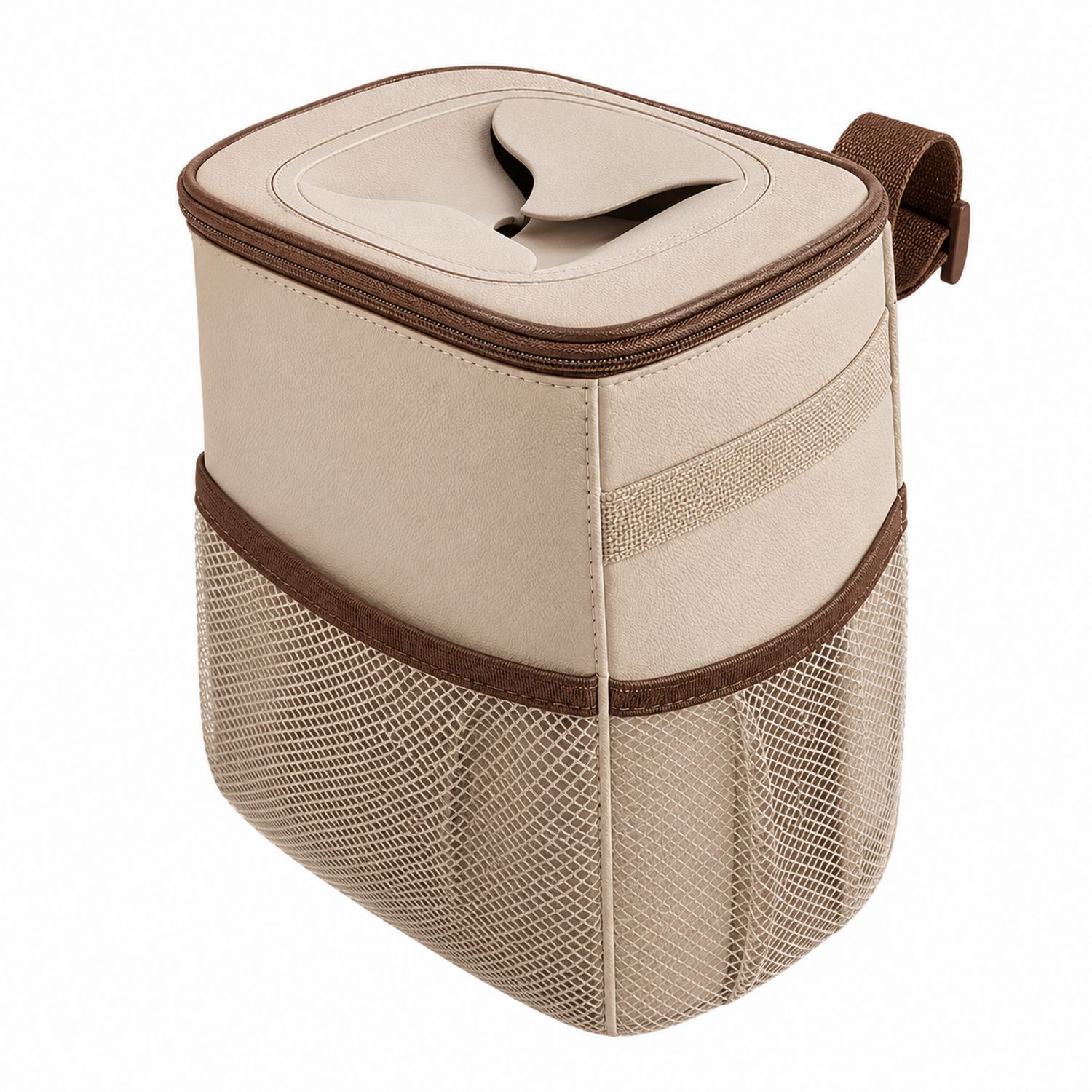 Papelera para Coche Beige y Marrón con Bolsillo de Malla