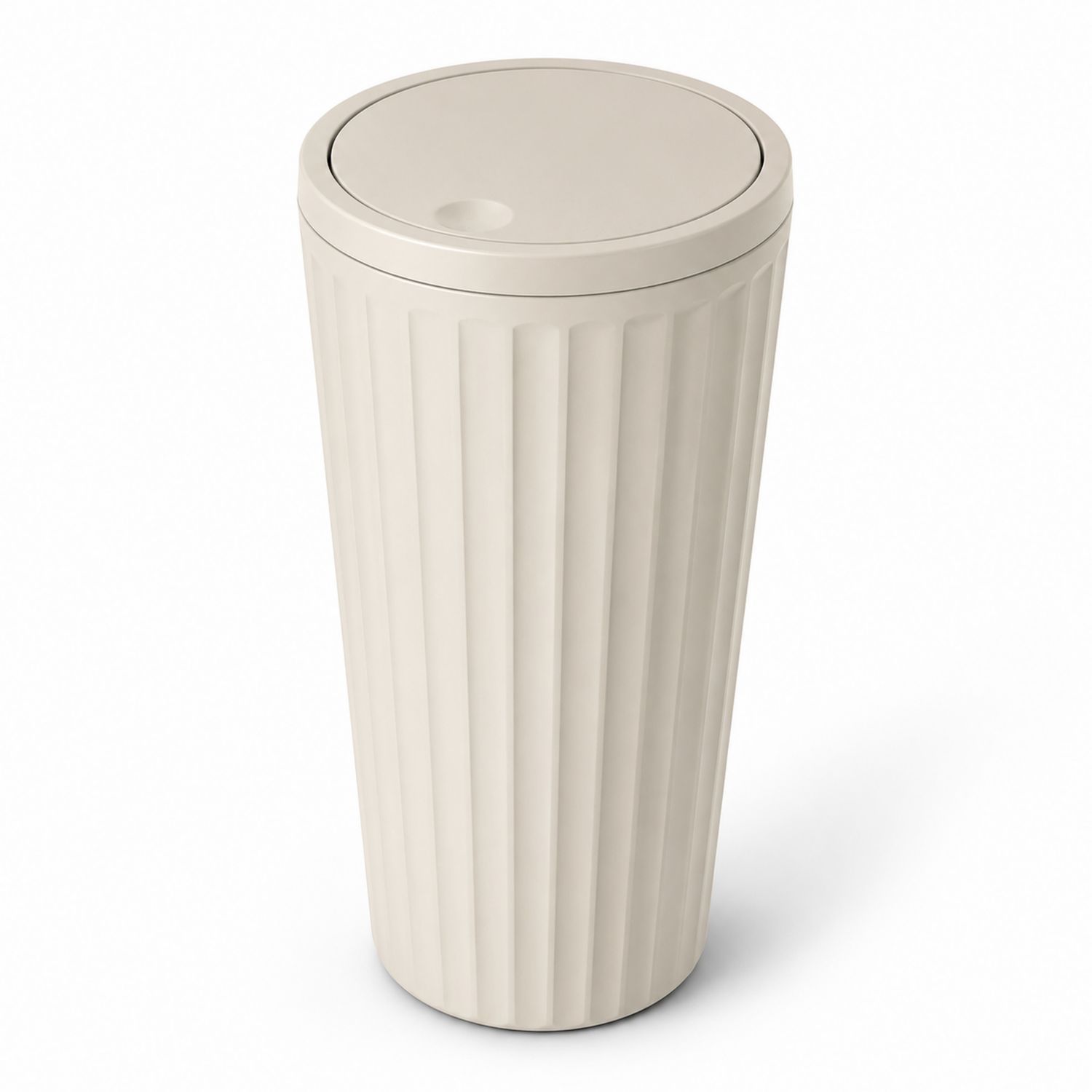Cubo de Basura Beige con Tapa y Diseño Estriado 25L