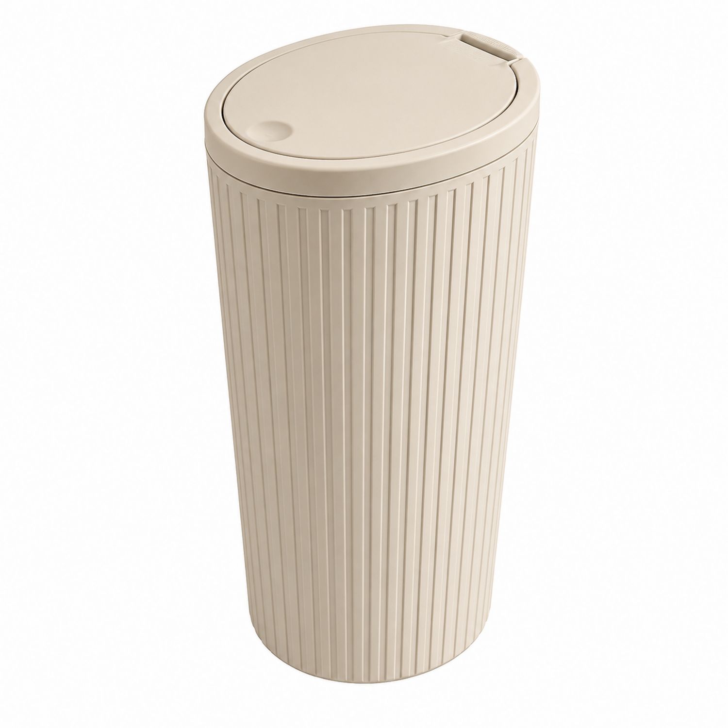 Papelera redonda beige 15L con tapa abatible