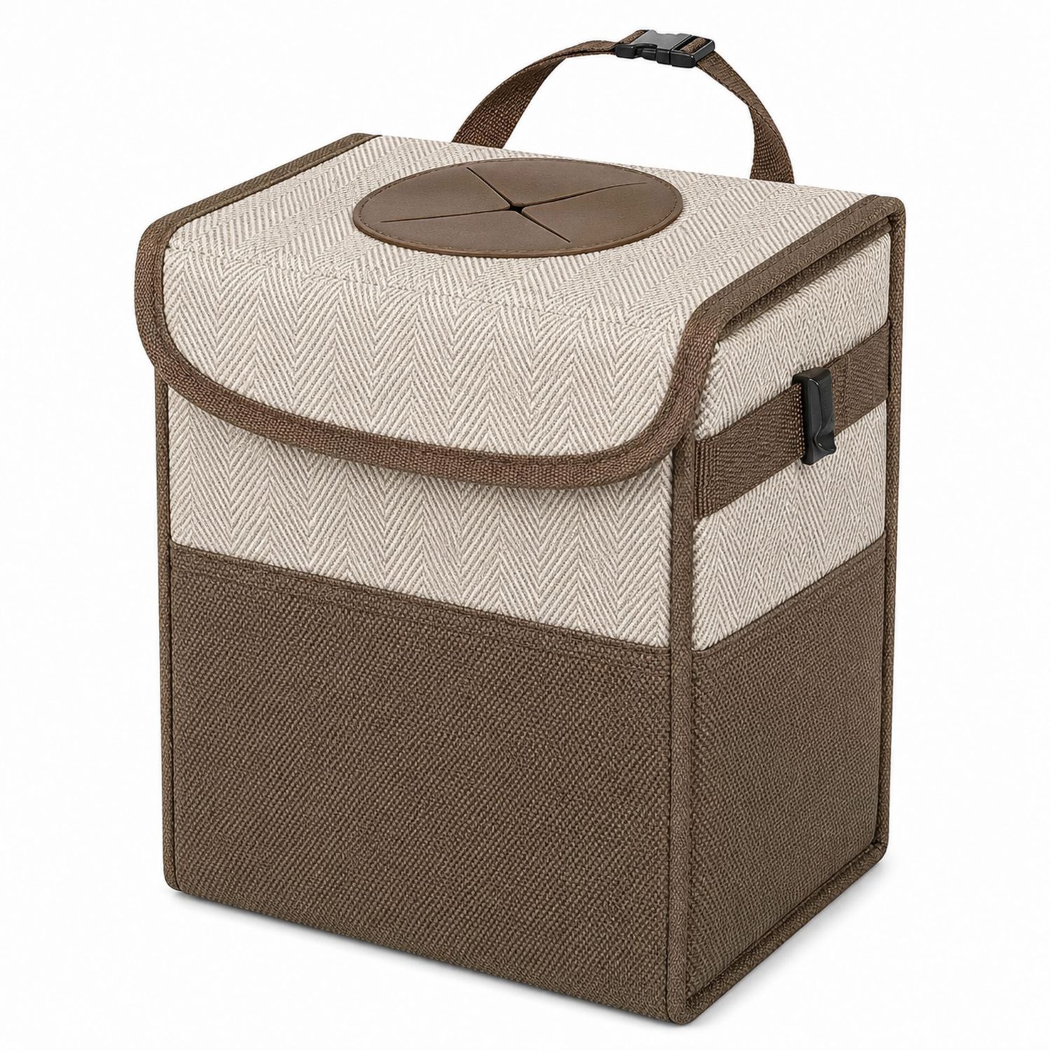 Papelera Portátil Marrón Beige con Tapa Abatible 8L