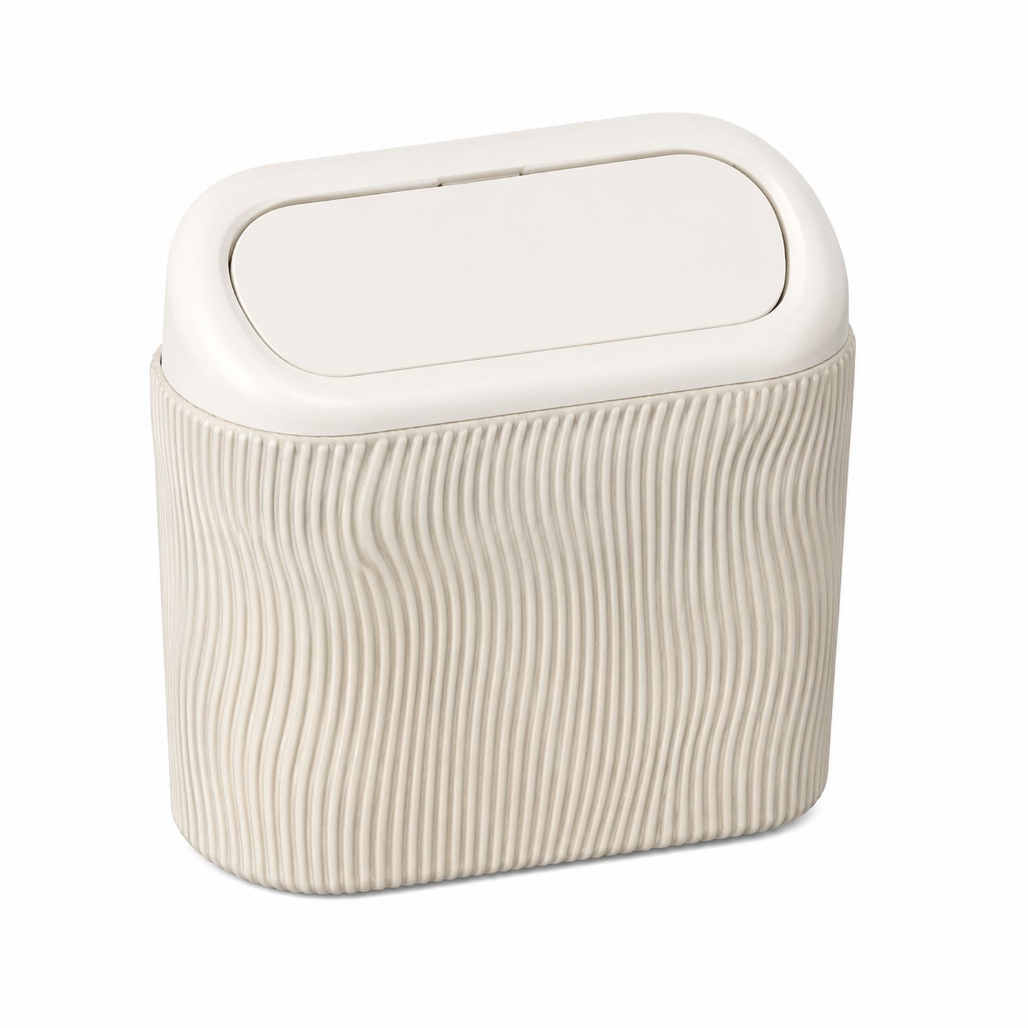 Papelera pequeña beige con textura ondulada