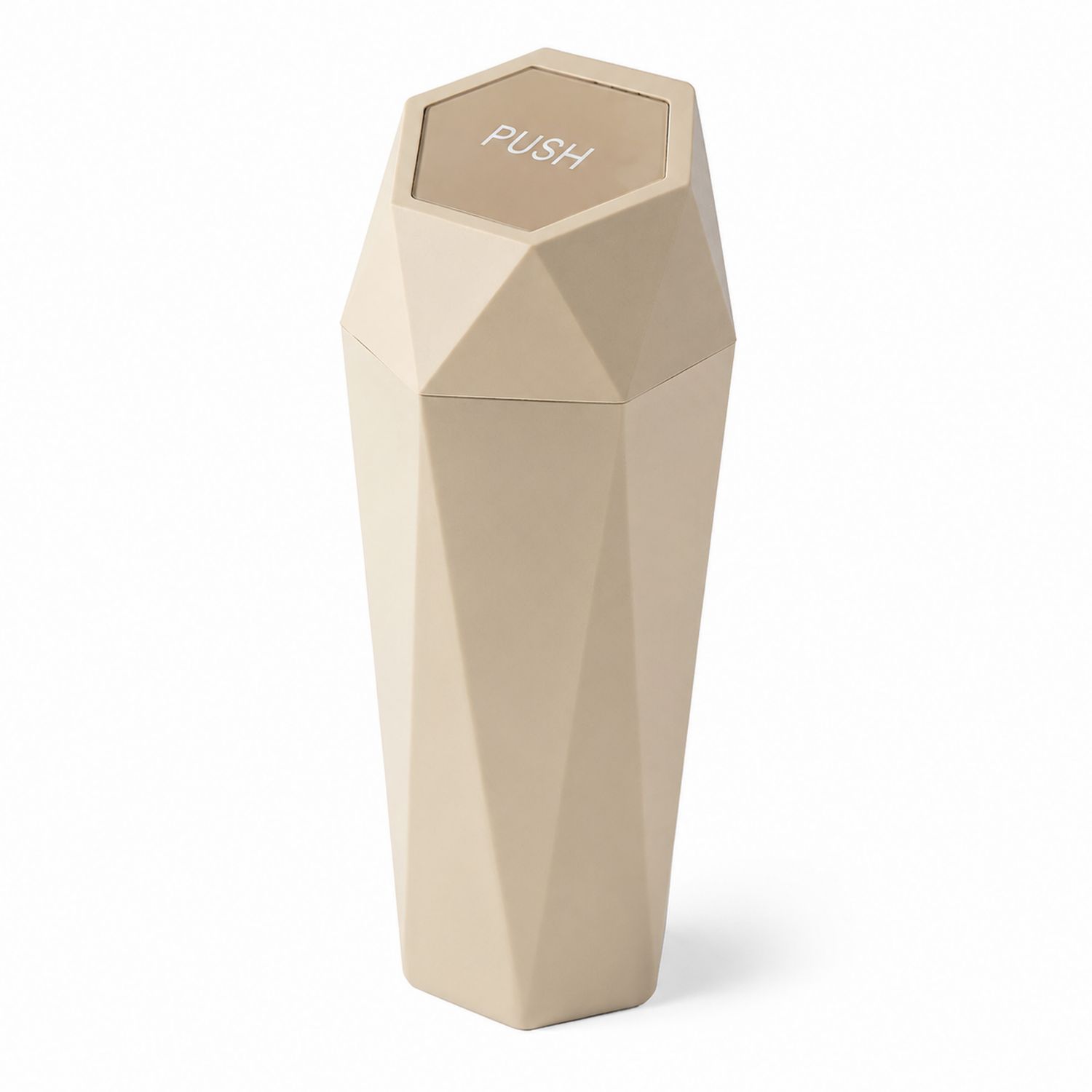 Papelera geométrica beige con tapa 12L