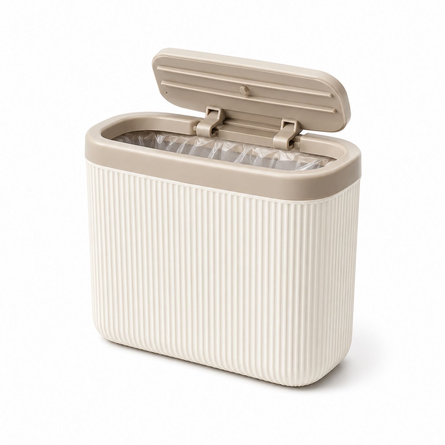 Papelera Beige con Tapa Abatible de 8L, Diseño Moderno