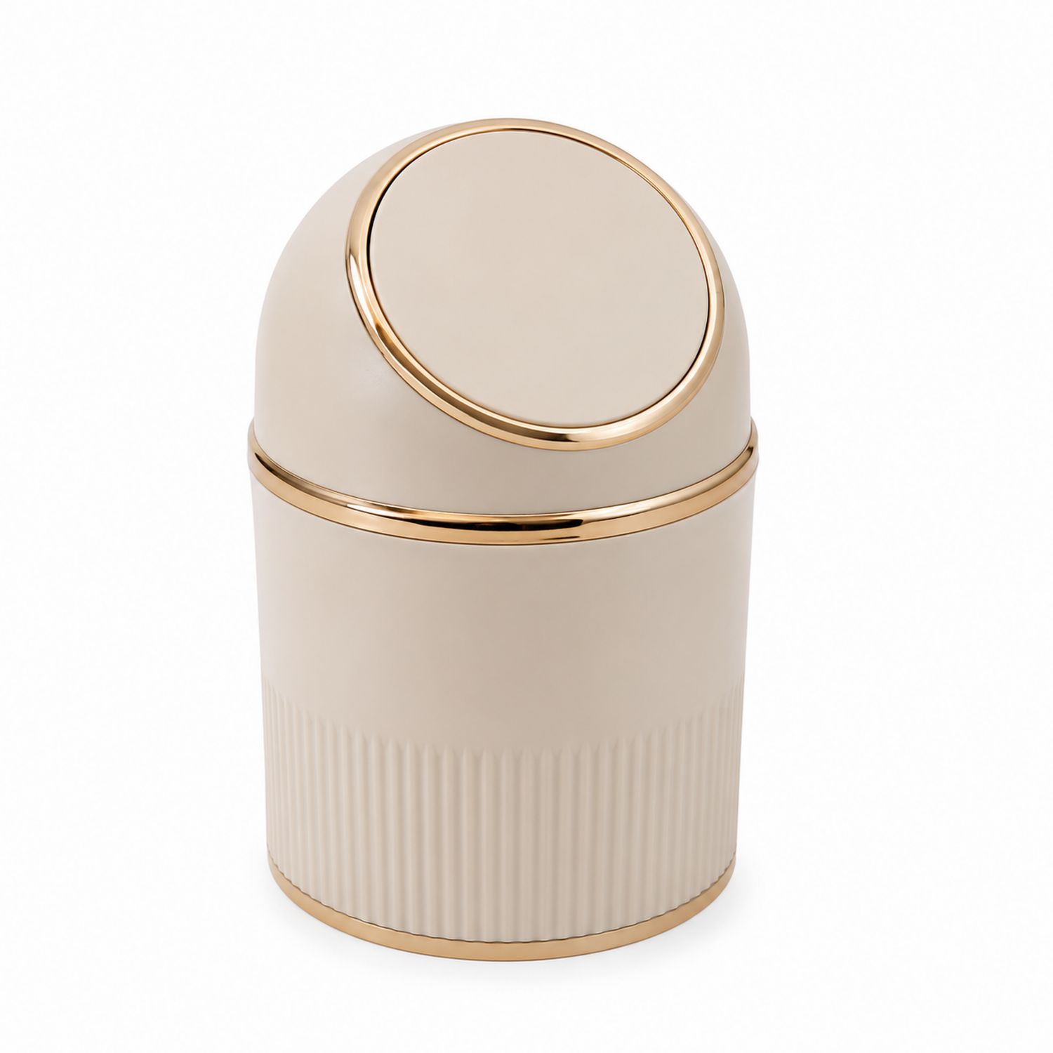 Papelera de Escritorio Beige con Tapa Abatible de 5L