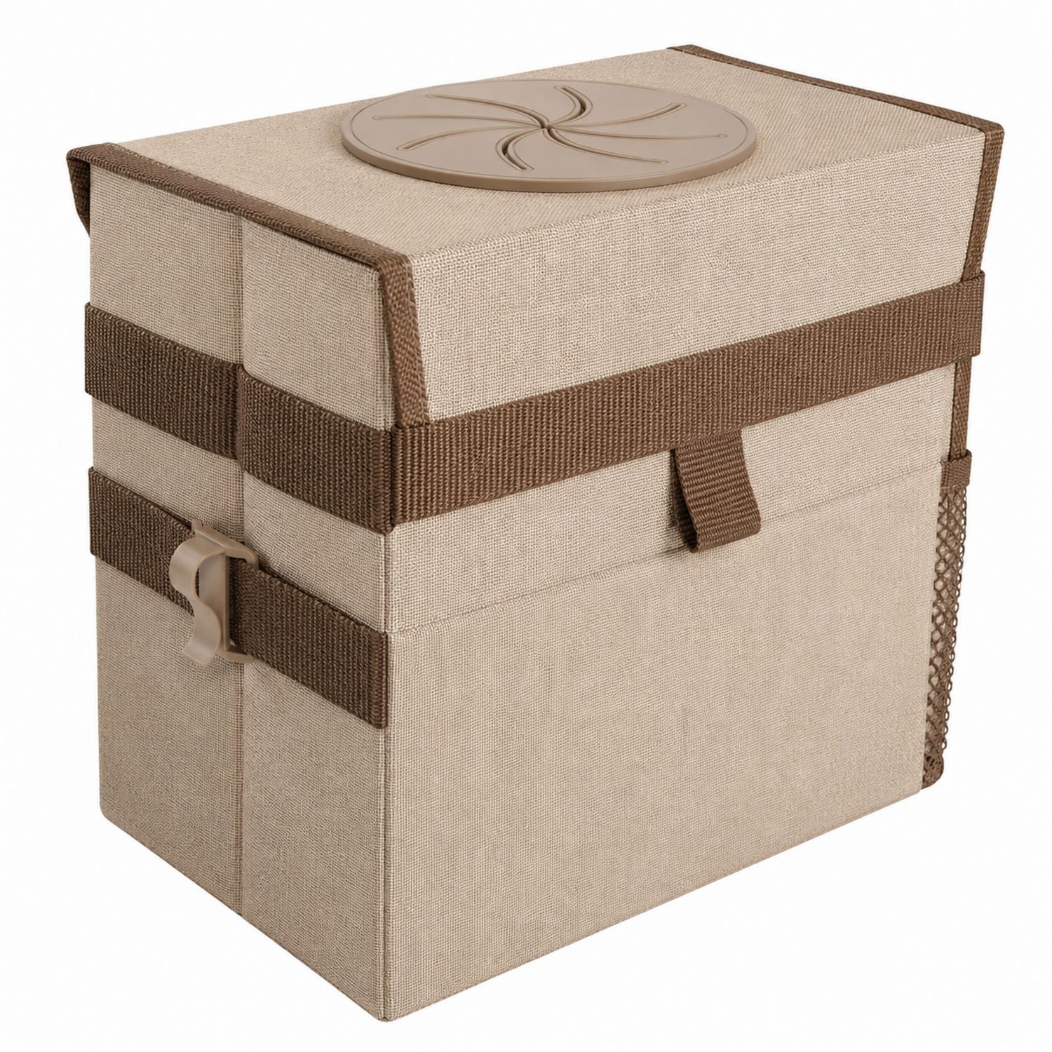 Cubo de Basura Plegable Beige con Correas Marrones 20L