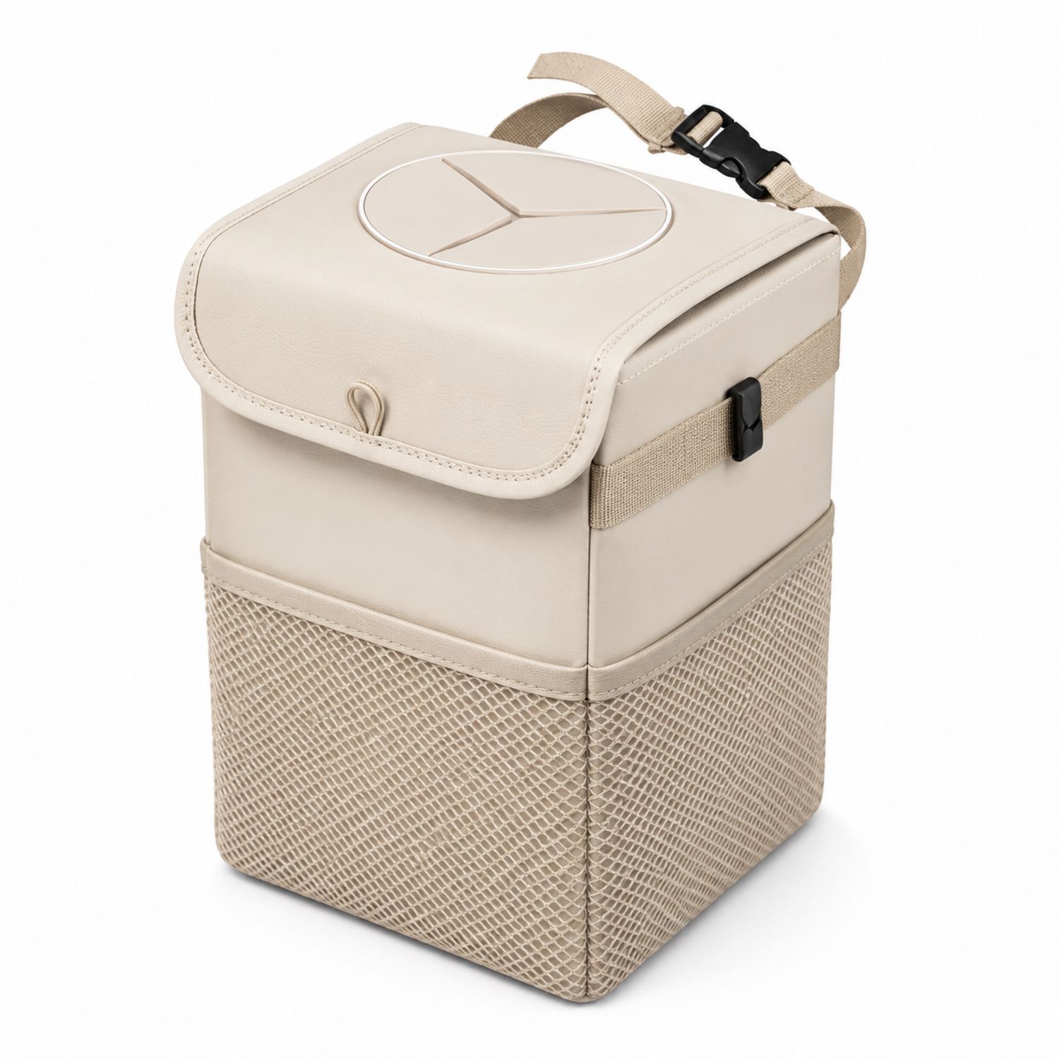 Cubeta de Basura Beige con Tapa Abatible y Red de Almacenamiento