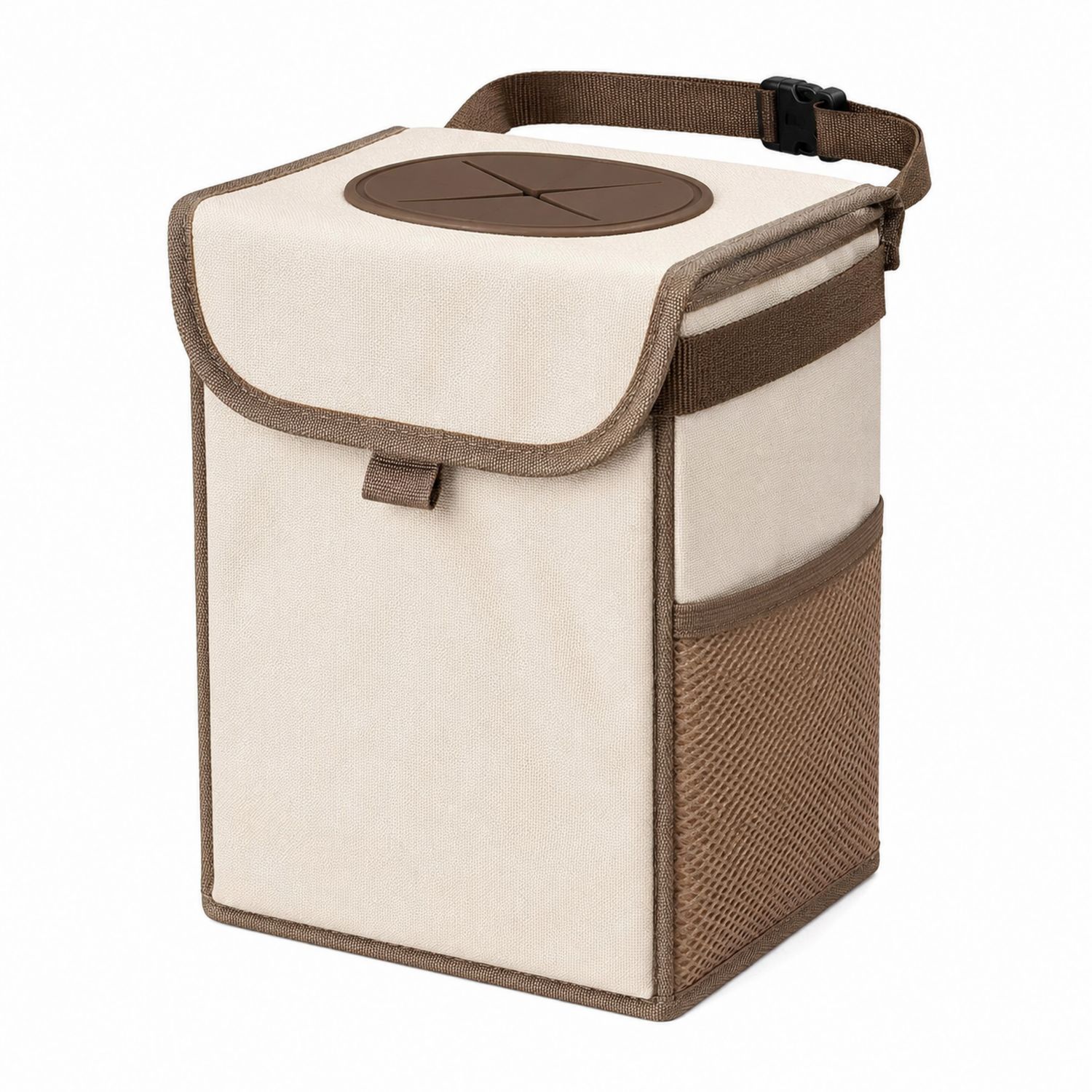 Cubo de Basura Plegable Beige y Marrón para Coche y Hogar