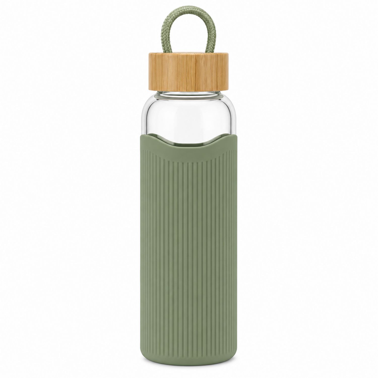 500ml Glasflasche mit Silikonhülle und Bambusdeckel in Grün