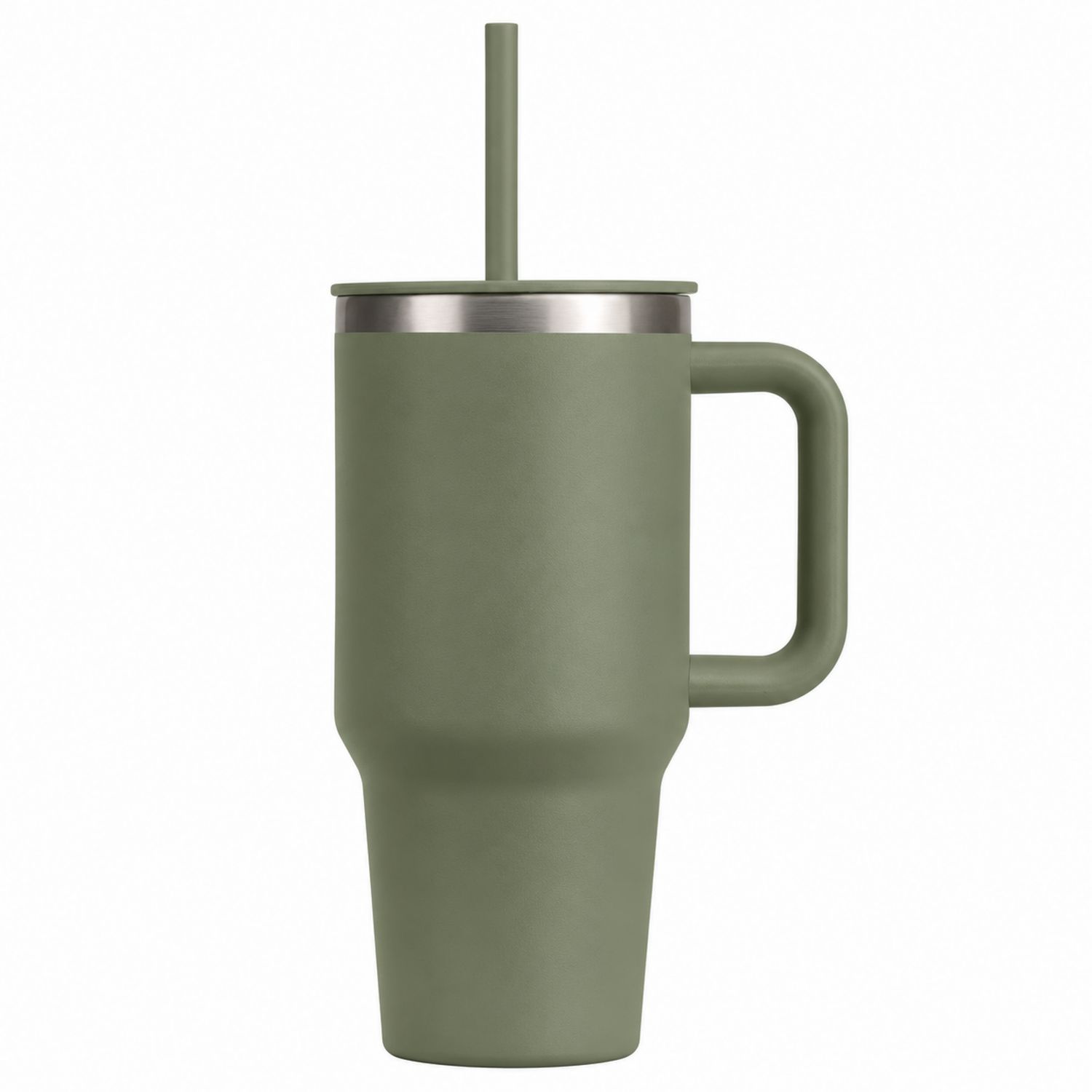 Thermobecher Olivgrün 930ml mit Griff und Strohhalm