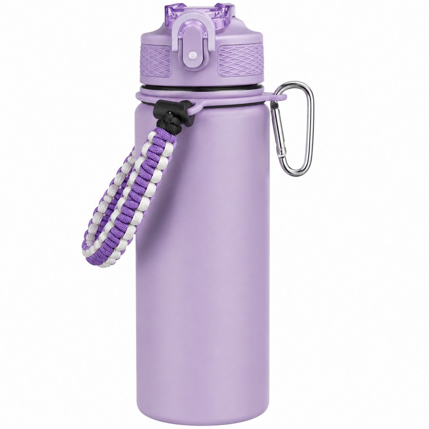 Lila Sportflasche mit Paracord-Griff 500ml