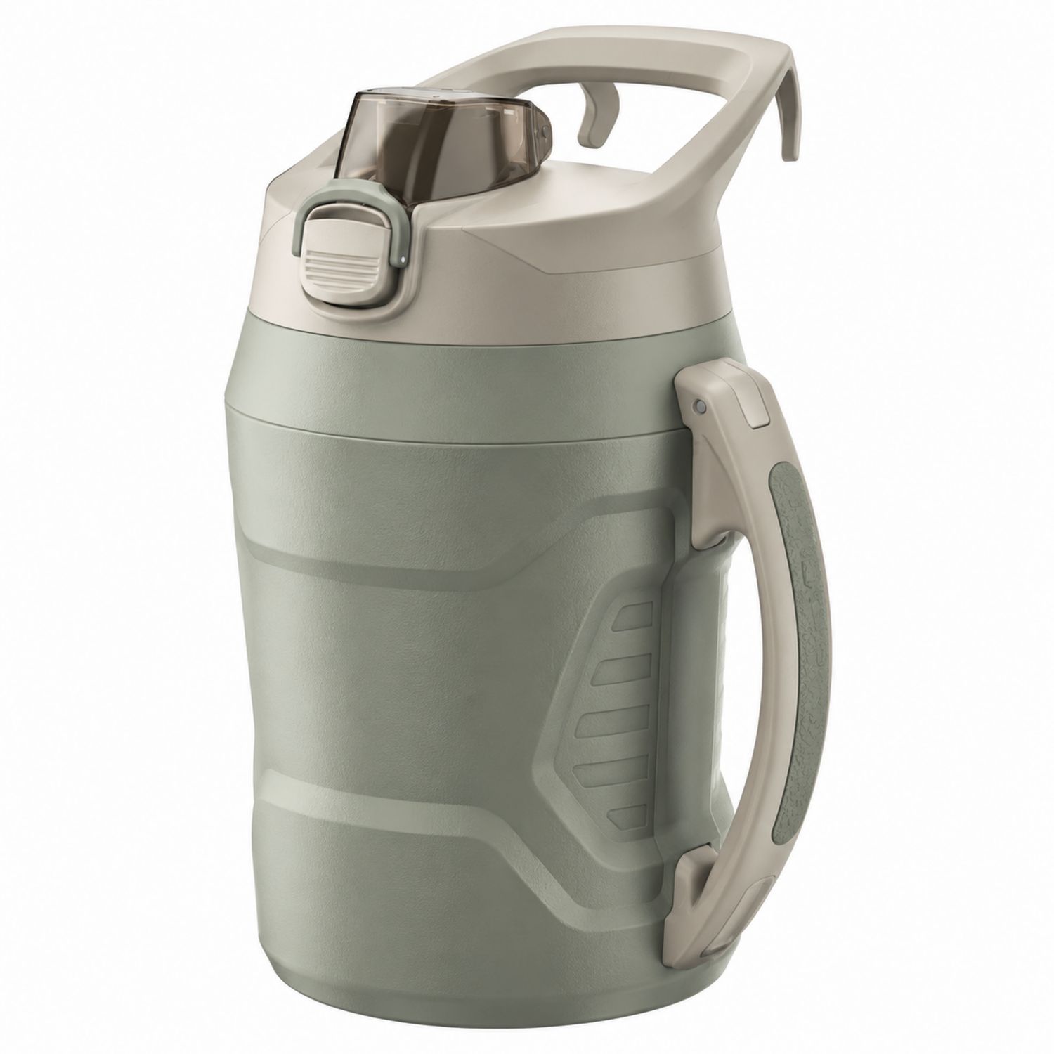 Robuste Outdoor-Thermoskanne 2L mit Tragegriff und breiter Öffnung in Grau/Beige