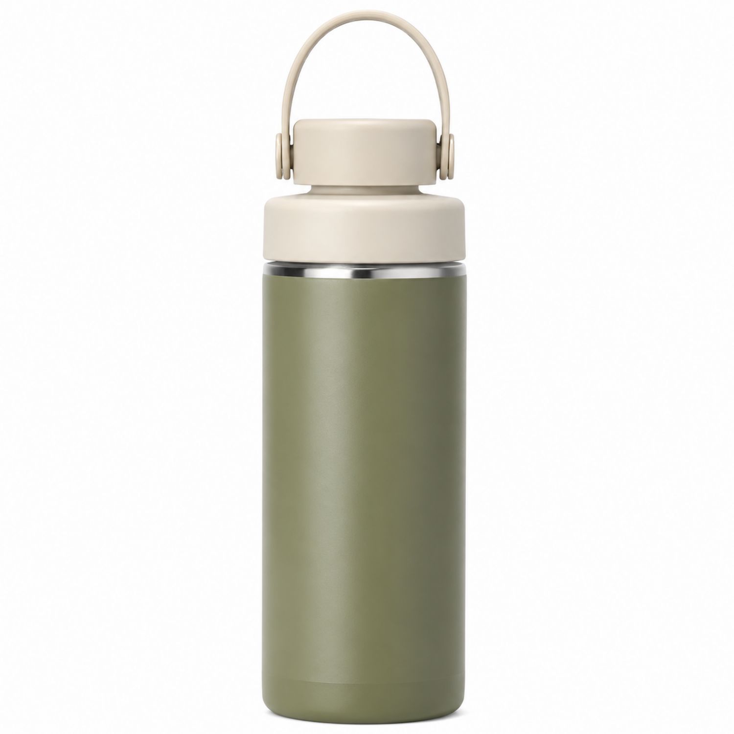 500ml Doppelwandige Isolierflasche Oliv-Beige mit Tragegriff