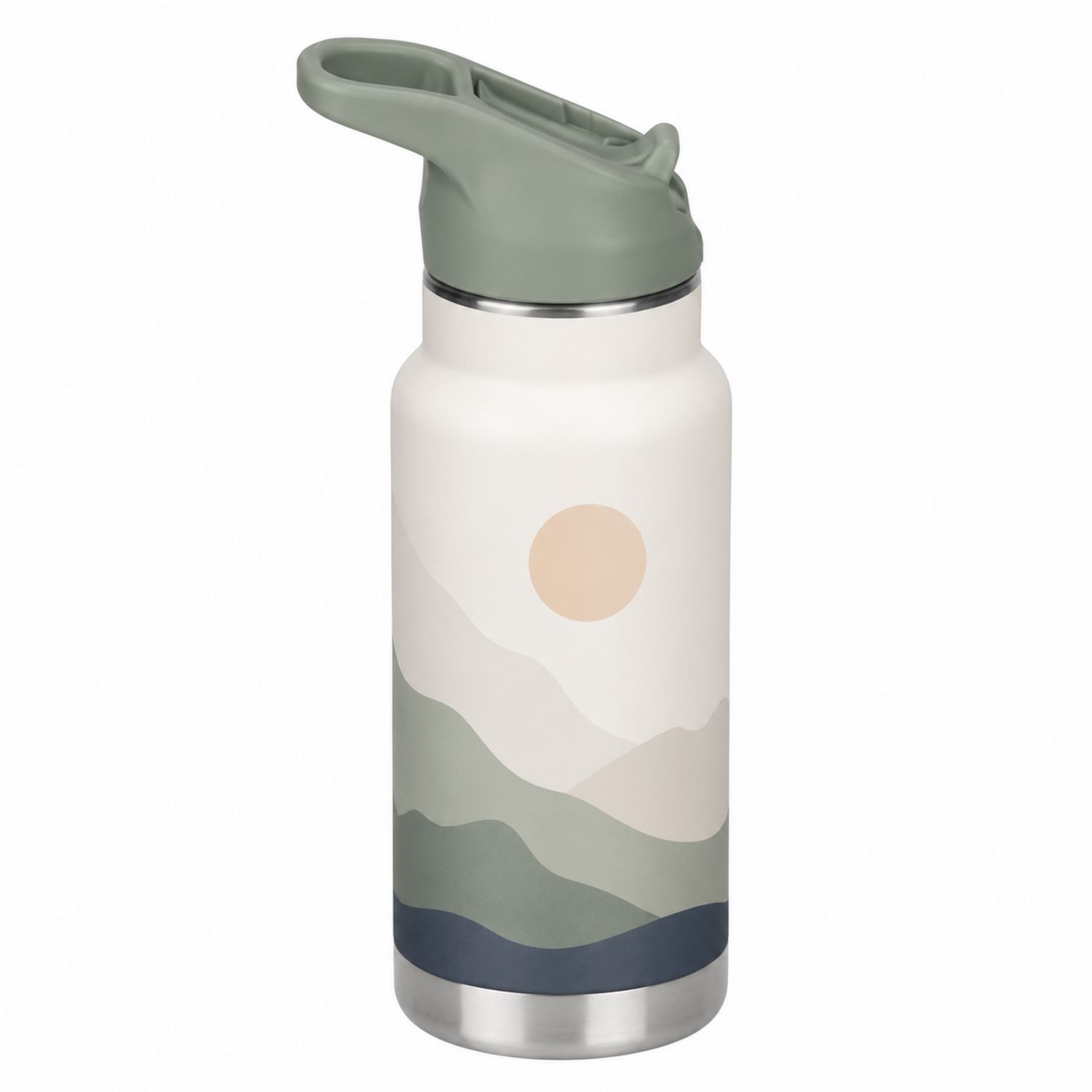 Isolierte Wasserflasche 500ml mit Landschaftsdesign und Grün/Weiß