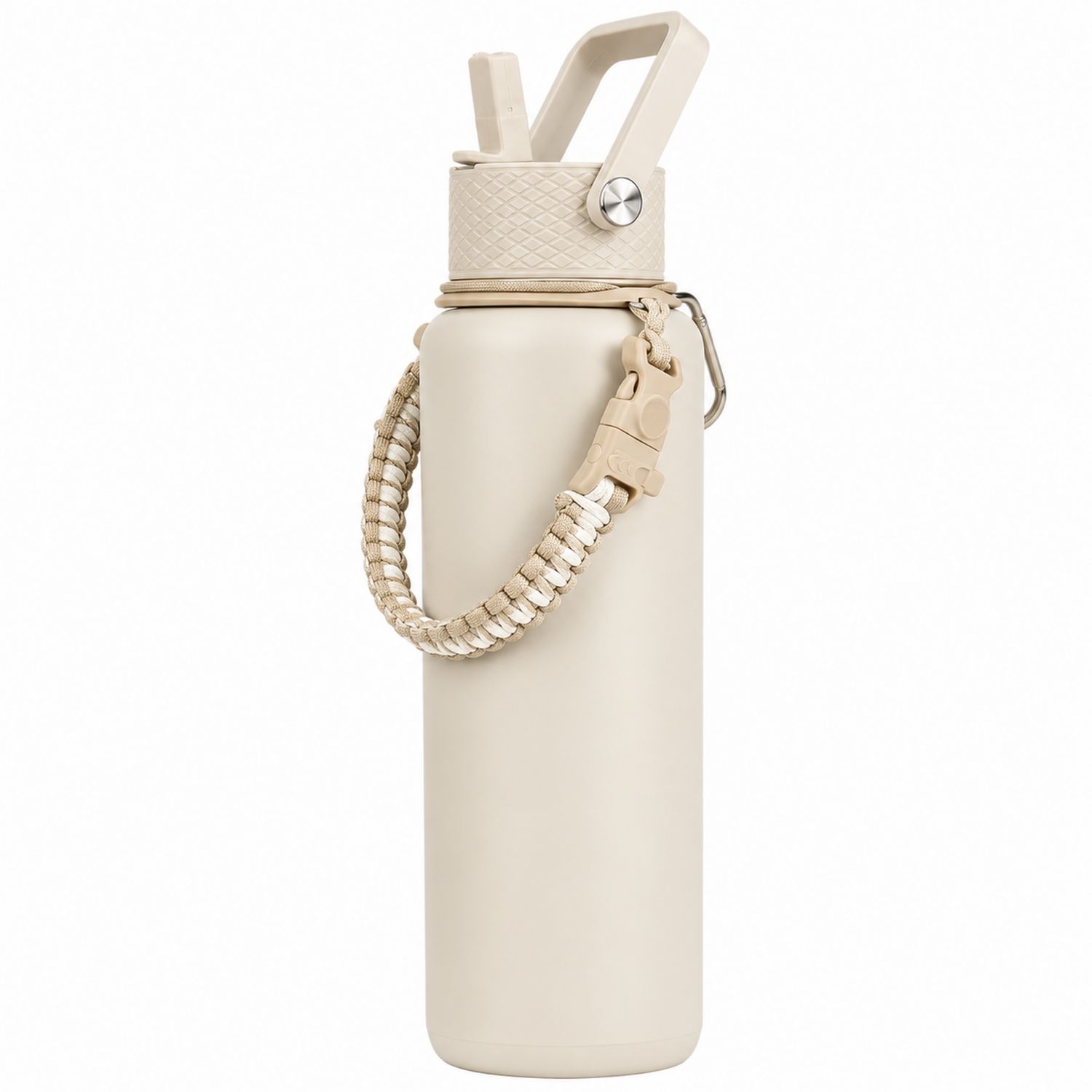 Beige Sportwasserflasche mit Strohhalm 550ml