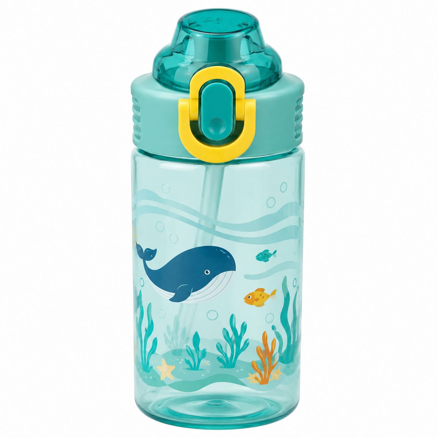 Kinder Trinkflasche mit Strohhalm Ozeanmuster 350ml Türkis