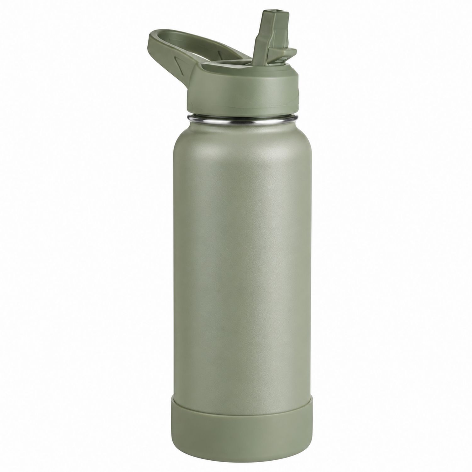 Isolierflasche 1L Olivgrün mit Trinkhalm