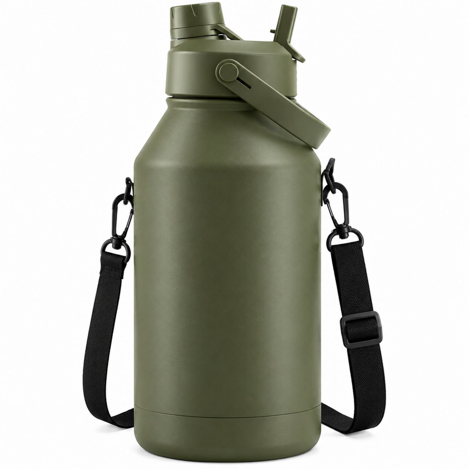 Olivgrüne Thermosflasche 2000ml mit Trageriemen