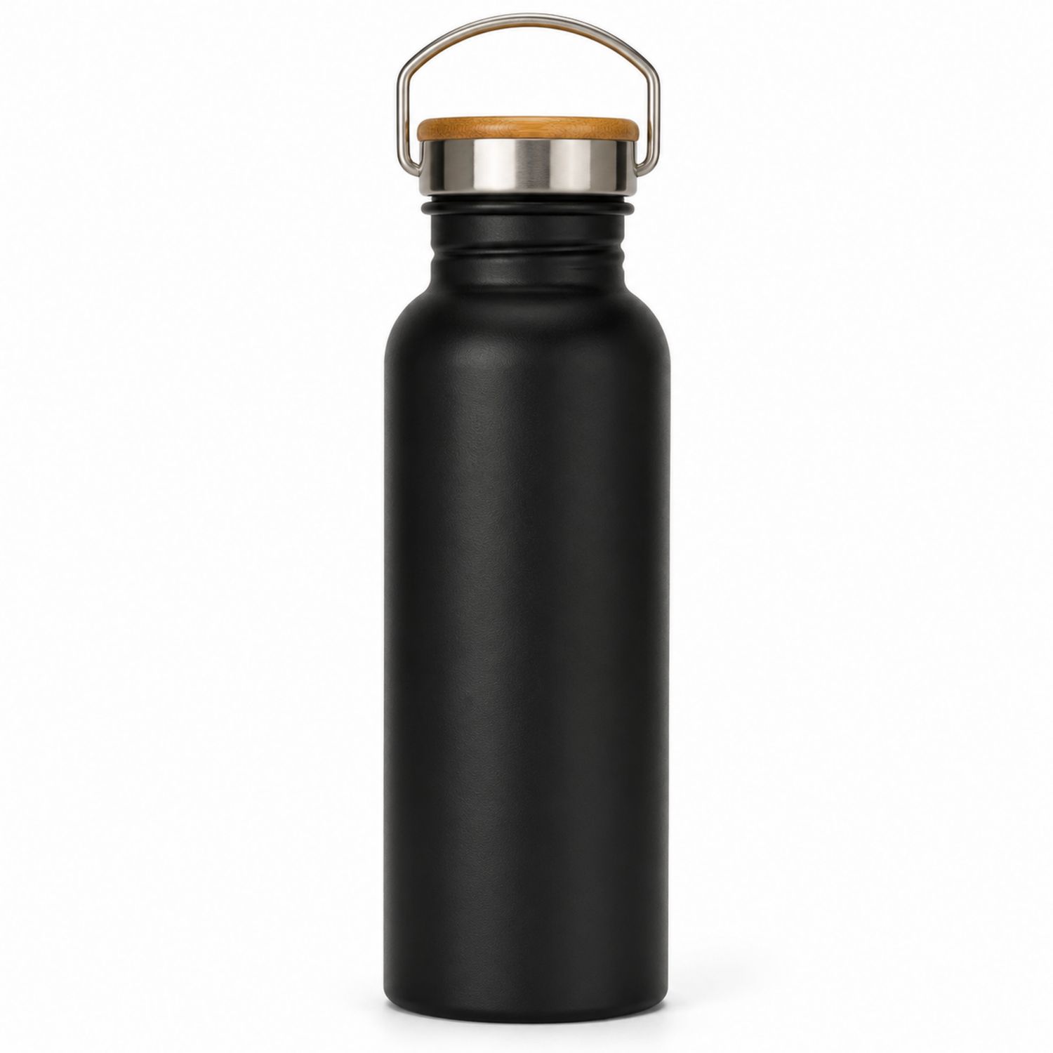 Schwarze Edelstahl Thermosflasche 500ml mit Bambusdeckel