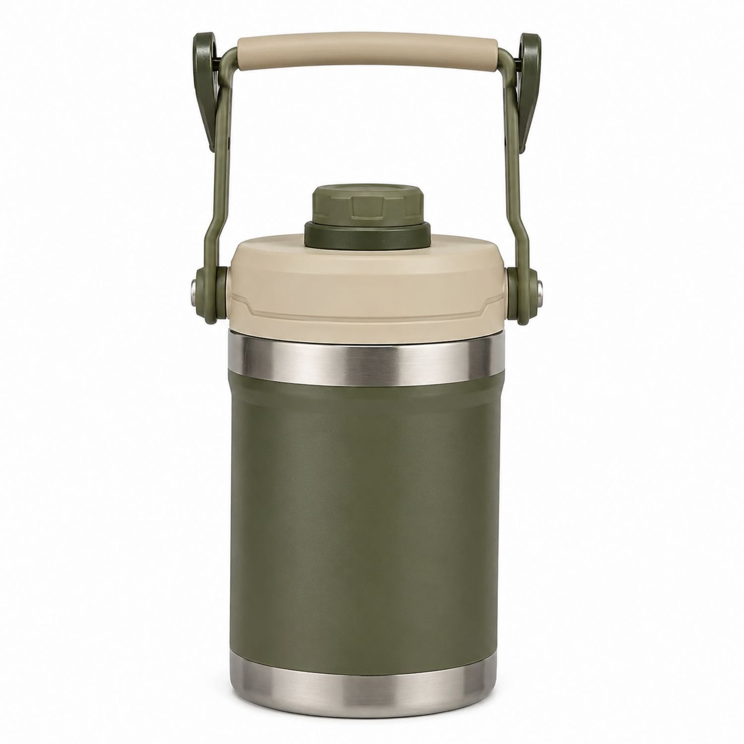Tragbare 1,5L Thermoflasche Olivgrün/Beige