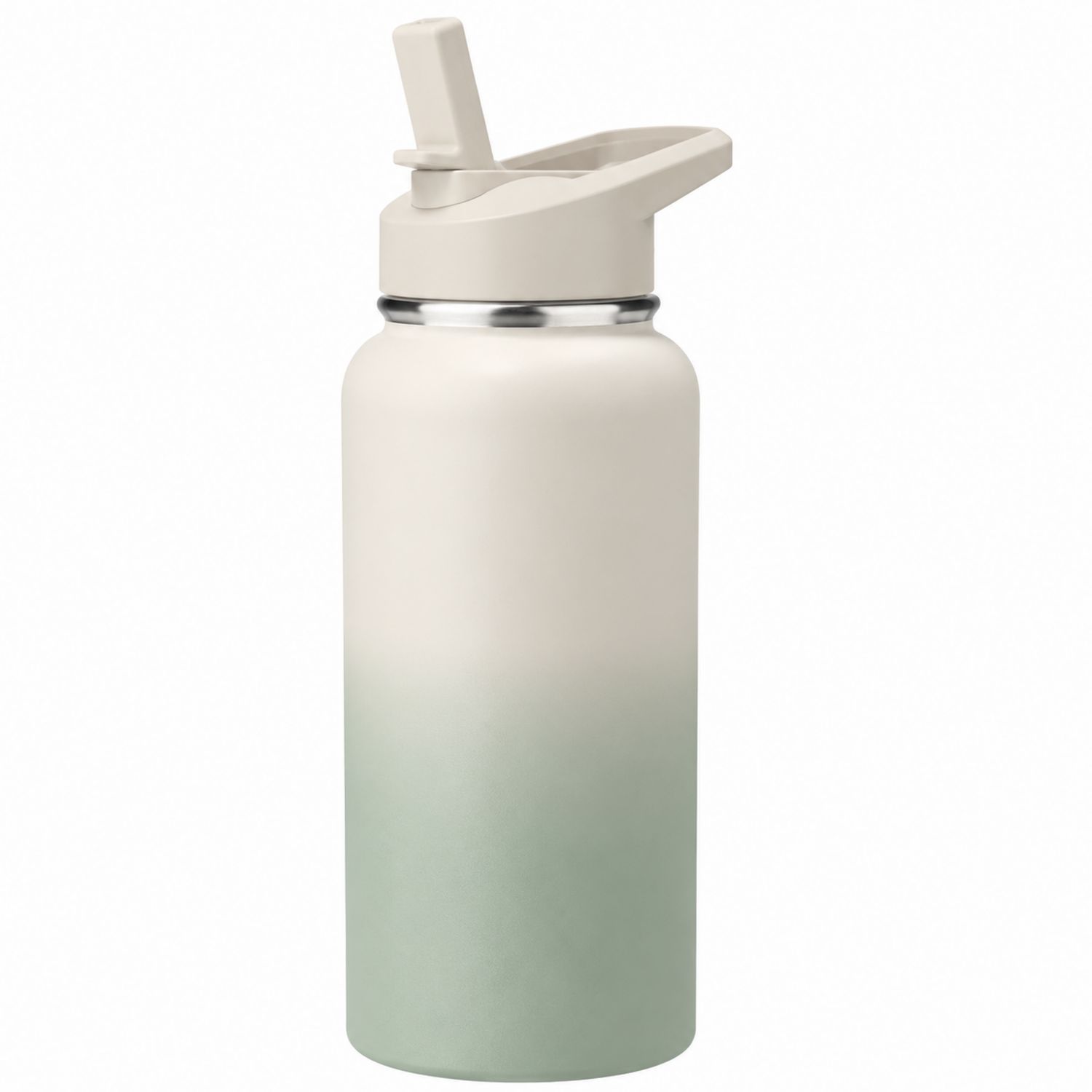 Isolierte Trinkflasche 600ml Weiß/Grün mit Tragegriff