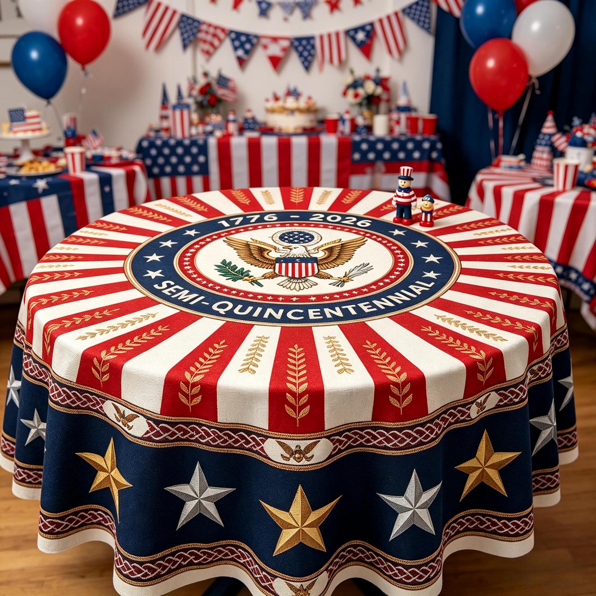 🇺🇸 Patriotic Starburst Tablecloth – 55′′ or 70′′, Red/White/Navy 🎆